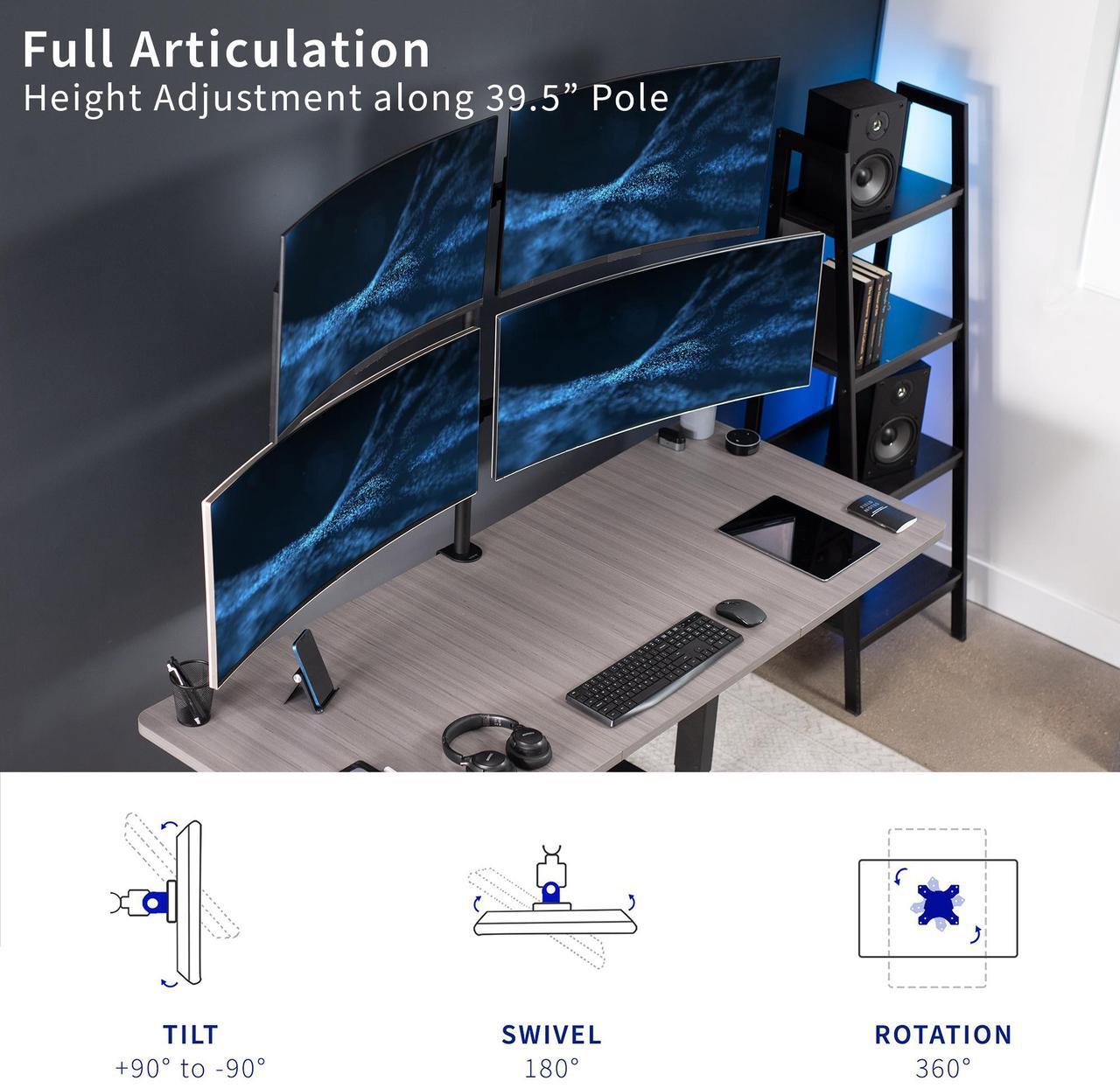 Alt view image 7 of 7 - VIVO Telescoping Quad Ultrawide 27" to 38" LCD Monitor Desk Mount Stand with Extra Tall Pole (STAND-TS38C-4)