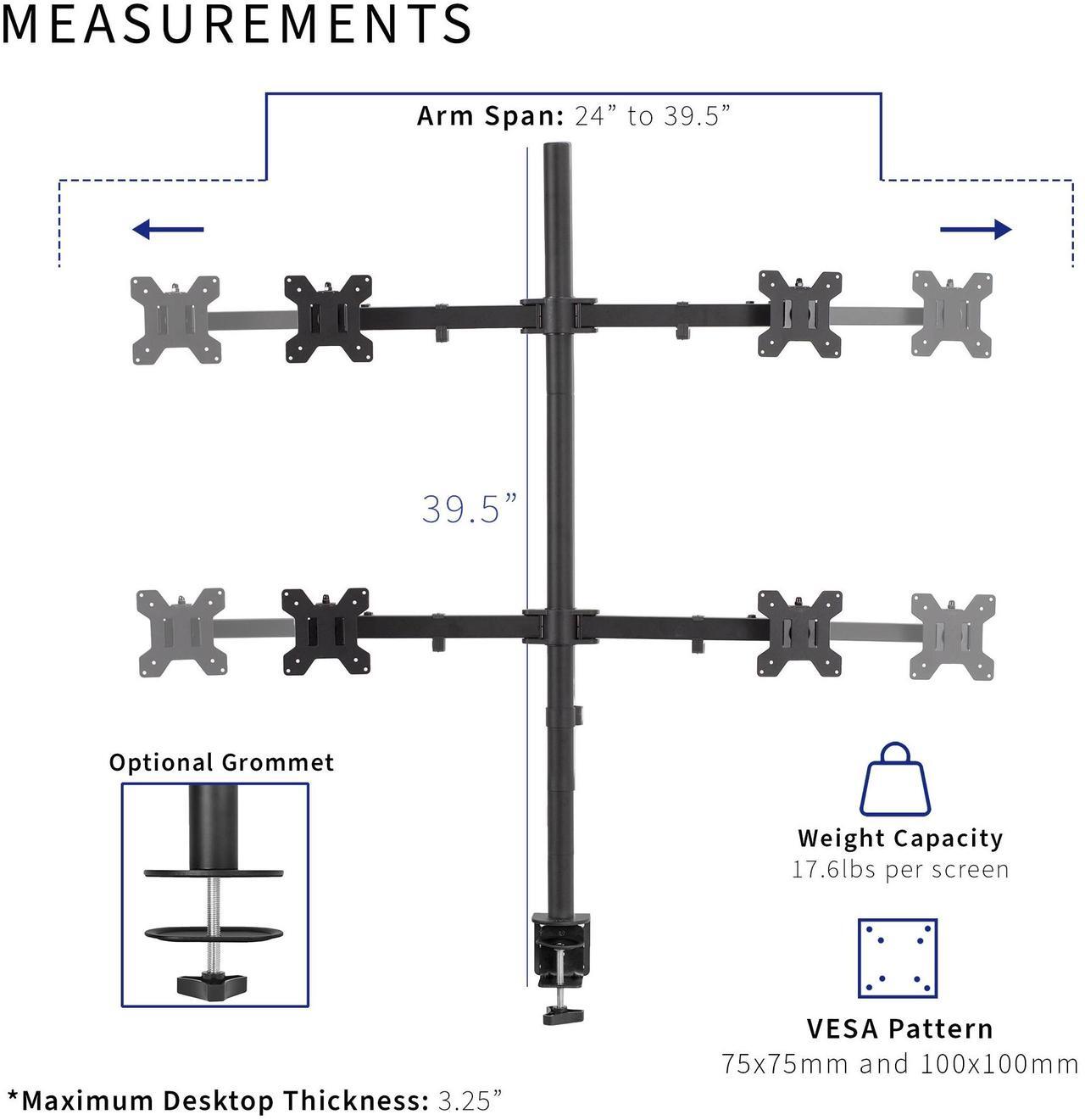 Alt view image 6 of 7 - VIVO Telescoping Quad Ultrawide 27" to 38" LCD Monitor Desk Mount Stand with Extra Tall Pole (STAND-TS38C-4)