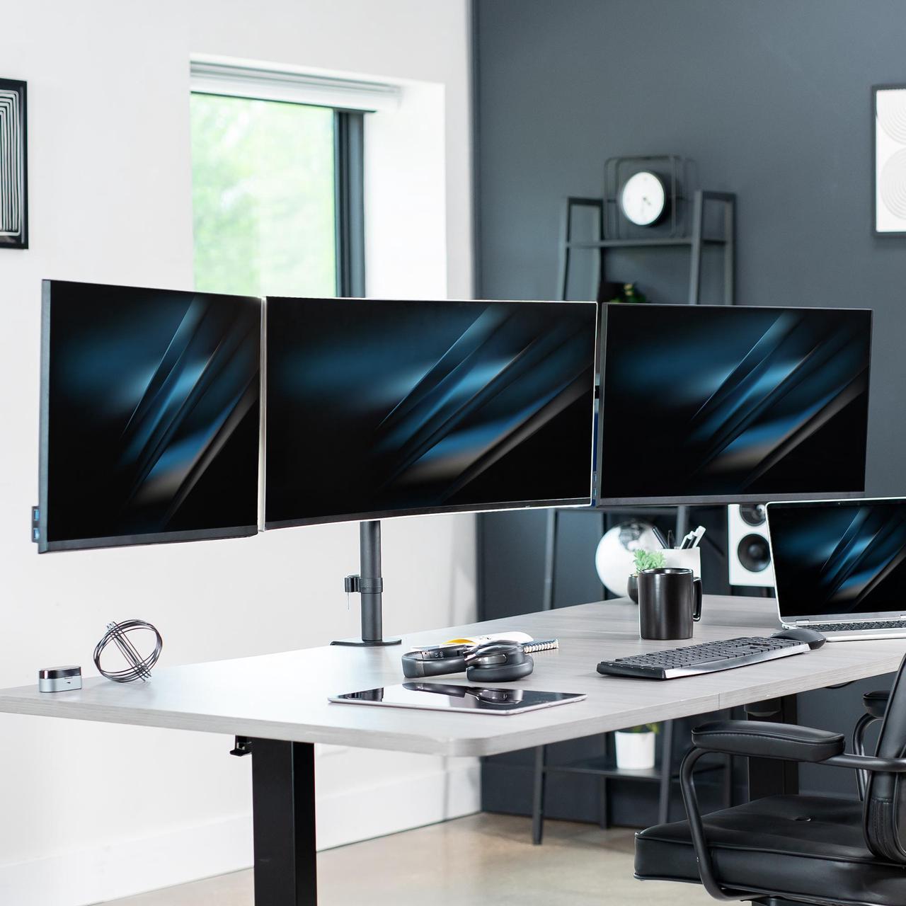 Alt view image 2 of 7 - VIVO Telescoping Triple LCD Monitor Desk Mount Stand for Screens up to 22 lbs Each, Black, STAND-TS03C