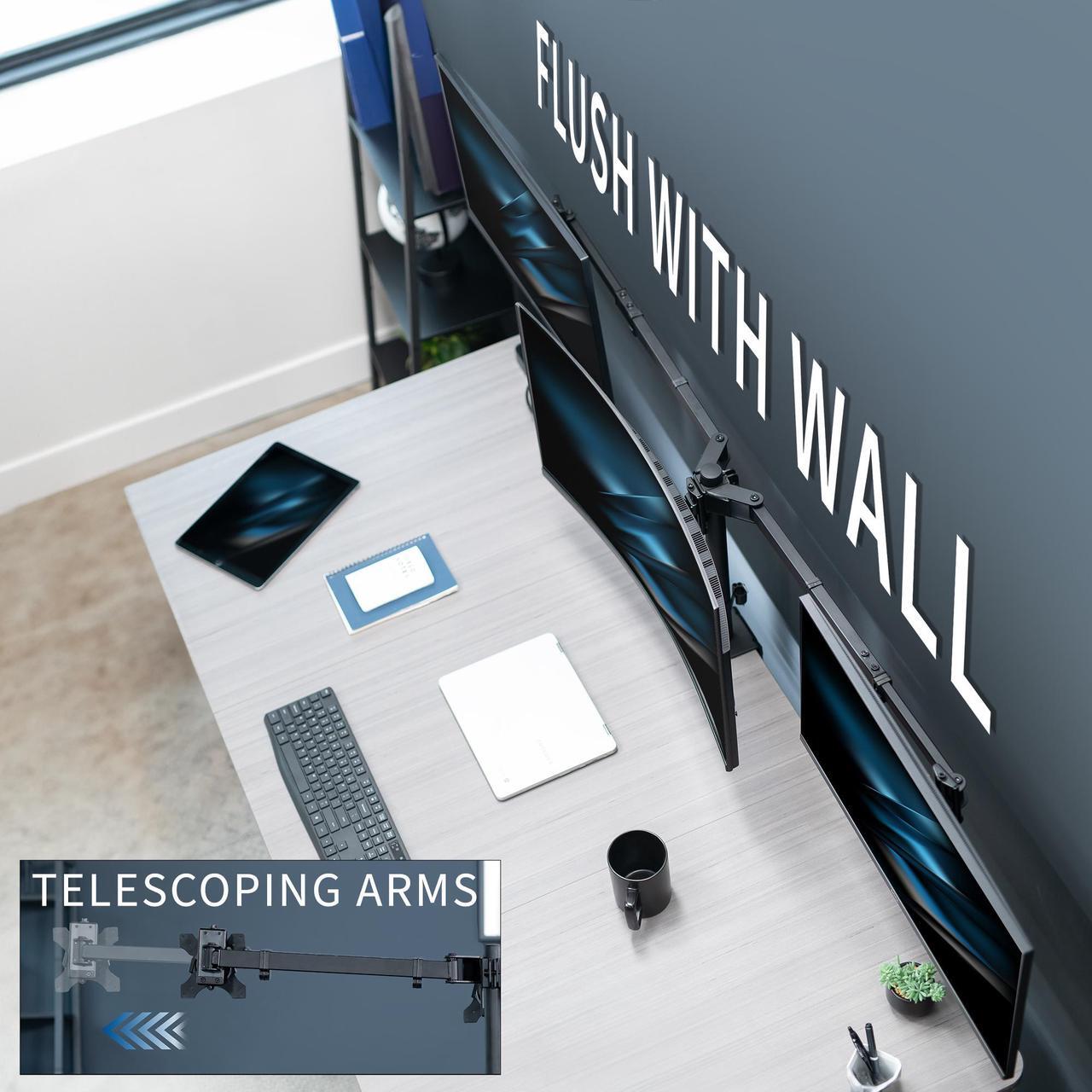 Alt view image 4 of 7 - VIVO Telescoping Triple LCD Monitor Desk Mount Stand for Screens up to 22 lbs Each, Black, STAND-TS03C