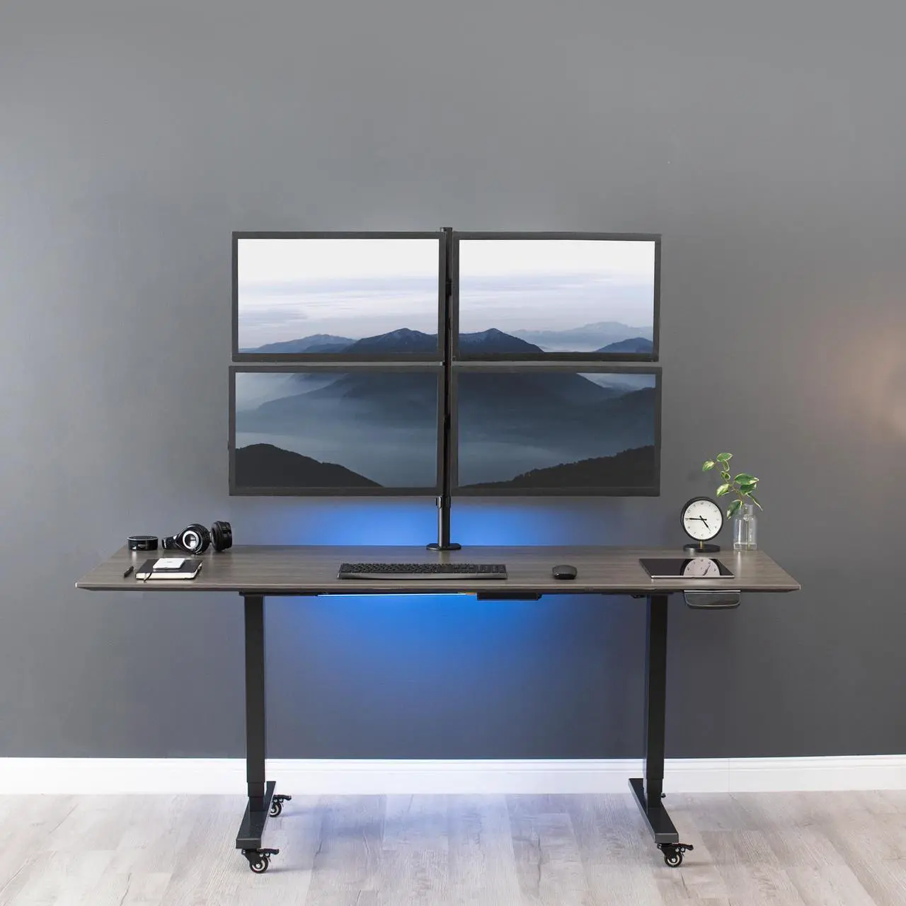Alt view image 3 of 7 - VIVO Quad LCD Monitor Desk Mount Stand Heavy Duty Fully Adjustable fits Four Screens up to 30" (STAND-V004)