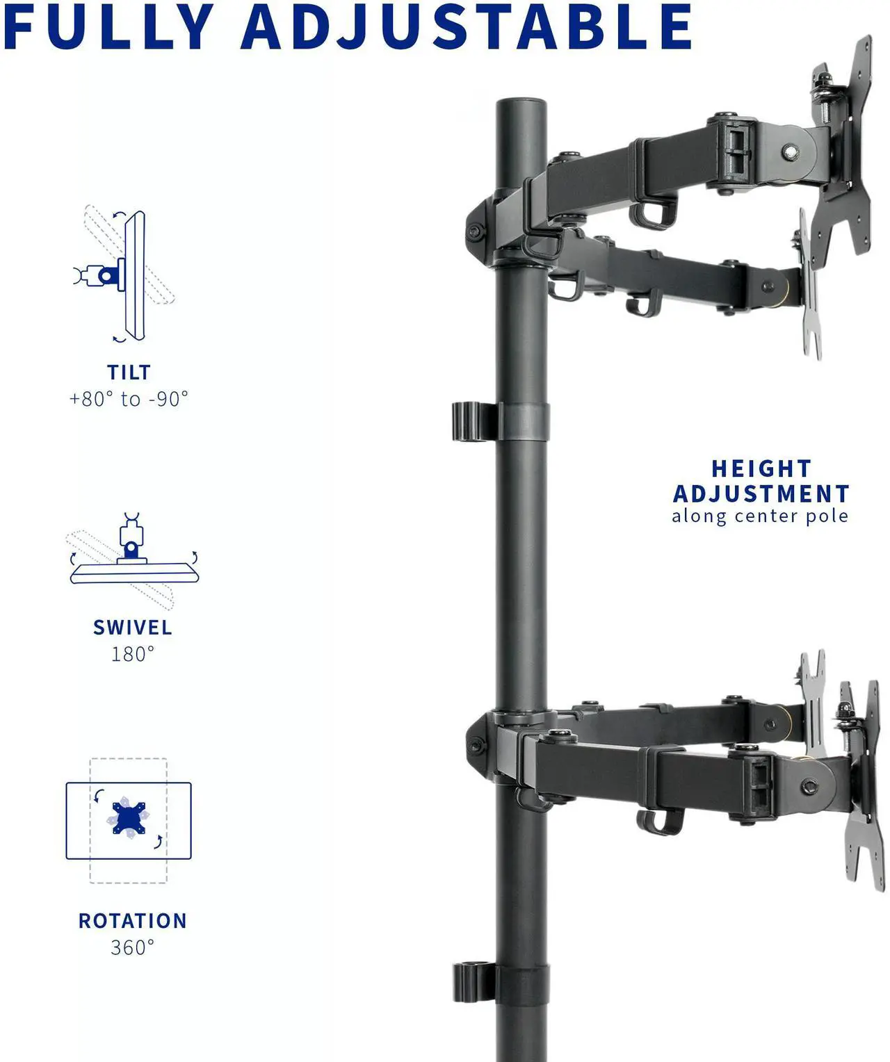 Alt view image 5 of 7 - VIVO Quad LCD Monitor Desk Mount Stand Heavy Duty Fully Adjustable fits Four Screens up to 30" (STAND-V004)