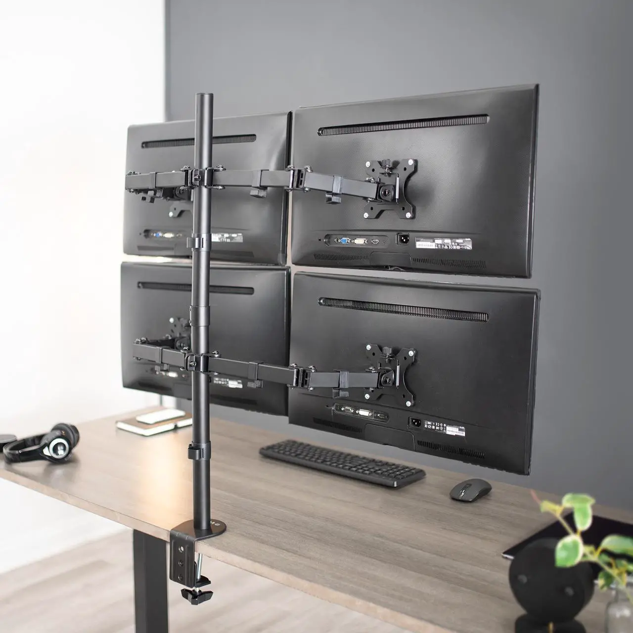 Alt view image 7 of 7 - VIVO Quad LCD Monitor Desk Mount Stand Heavy Duty Fully Adjustable fits Four Screens up to 30" (STAND-V004)