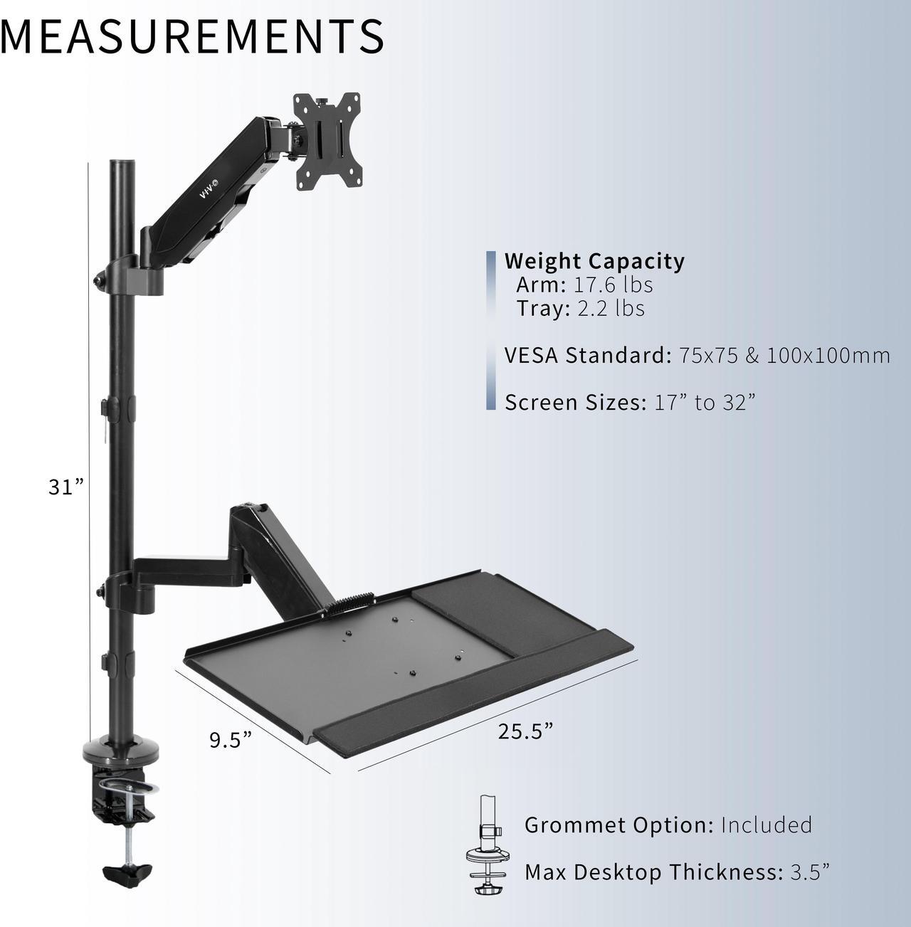 Alt view image 3 of 7 - VIVO Sit-Stand Height Adjustable Pneumatic Arm Desk Mount for 1 Screen up to 32"