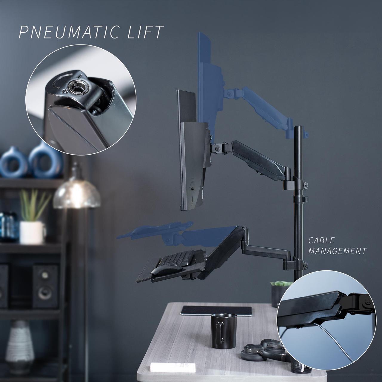 Alt view image 7 of 7 - VIVO Sit-Stand Height Adjustable Pneumatic Arm Desk Mount for 1 Screen up to 32"