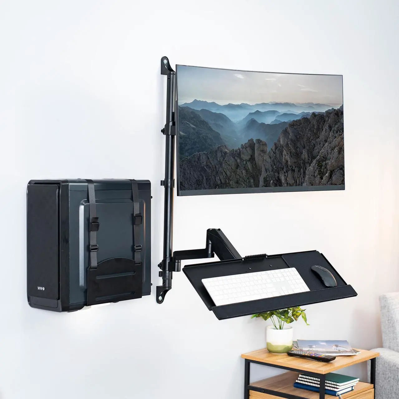 Alt view image 2 of 7 - VIVO Sit-Stand Height Adjustable Pneumatic Arm Wall Mount for 1 Screen up to 32"
