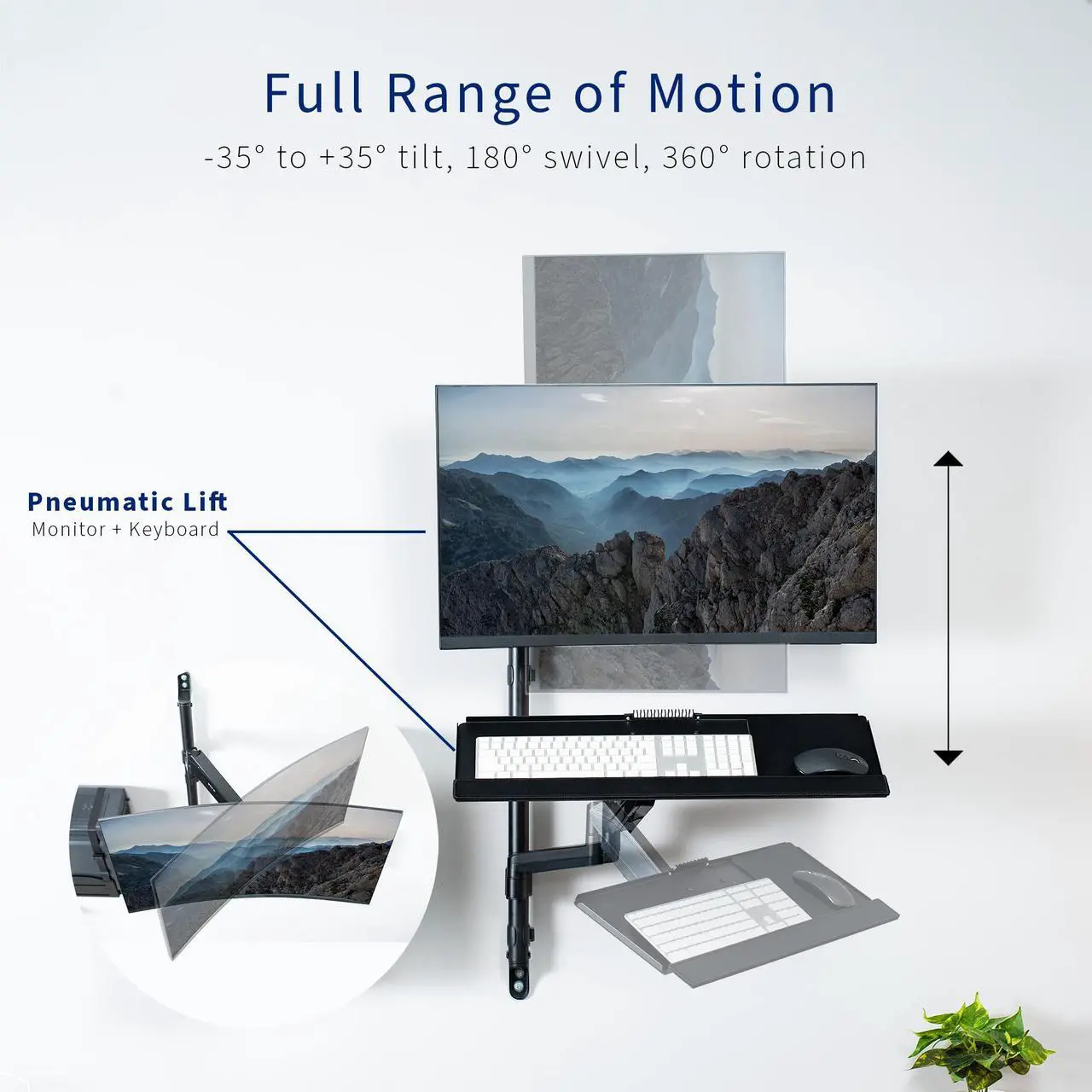 Alt view image 4 of 7 - VIVO Sit-Stand Height Adjustable Pneumatic Arm Wall Mount for 1 Screen up to 32"