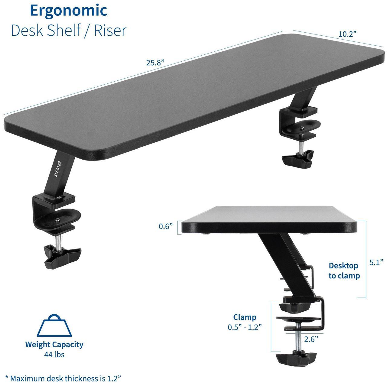 Alt view image 2 of 7 - VIVO Black 26" Clamp-on Small Ergonomic Desk Shelf | Single Monitor Laptop Riser Desk Organizer (STAND-SHELF24B)