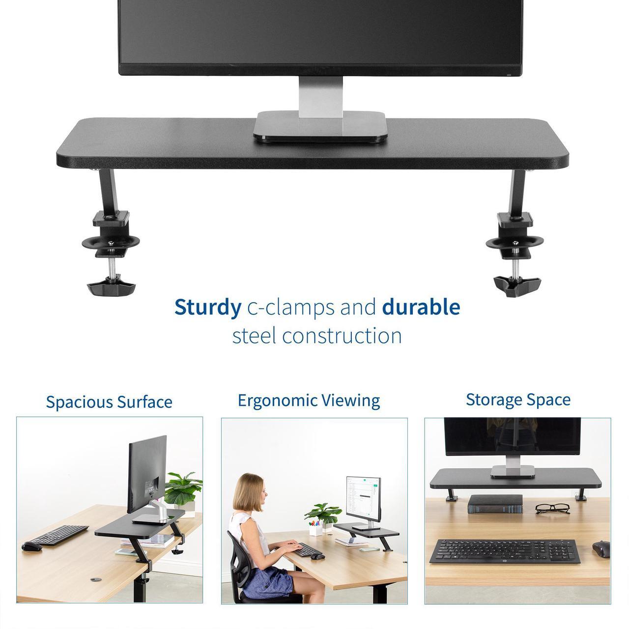 Alt view image 3 of 7 - VIVO Black 26" Clamp-on Small Ergonomic Desk Shelf | Single Monitor Laptop Riser Desk Organizer (STAND-SHELF24B)
