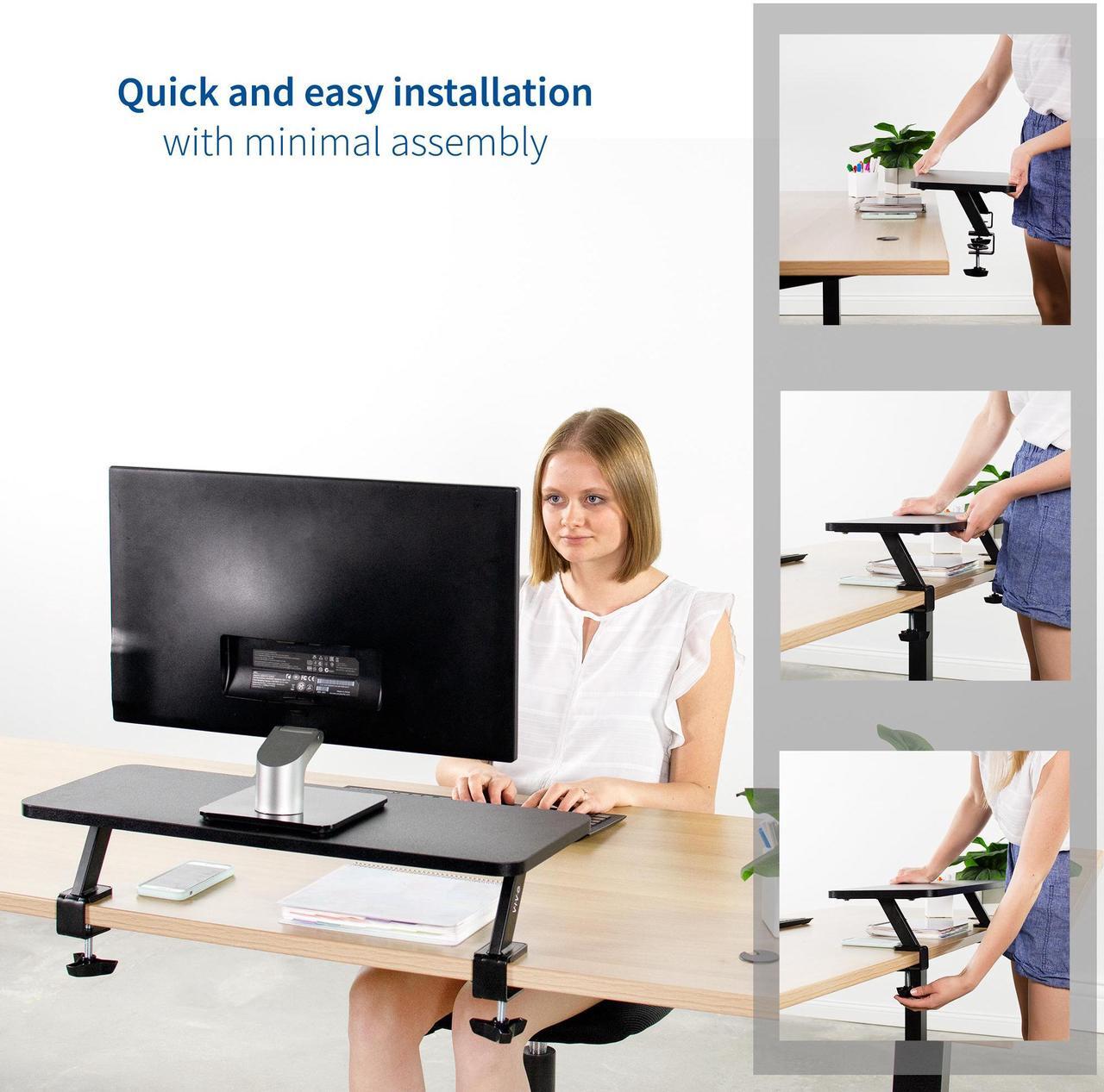 Alt view image 4 of 7 - VIVO Black 26" Clamp-on Small Ergonomic Desk Shelf | Single Monitor Laptop Riser Desk Organizer (STAND-SHELF24B)