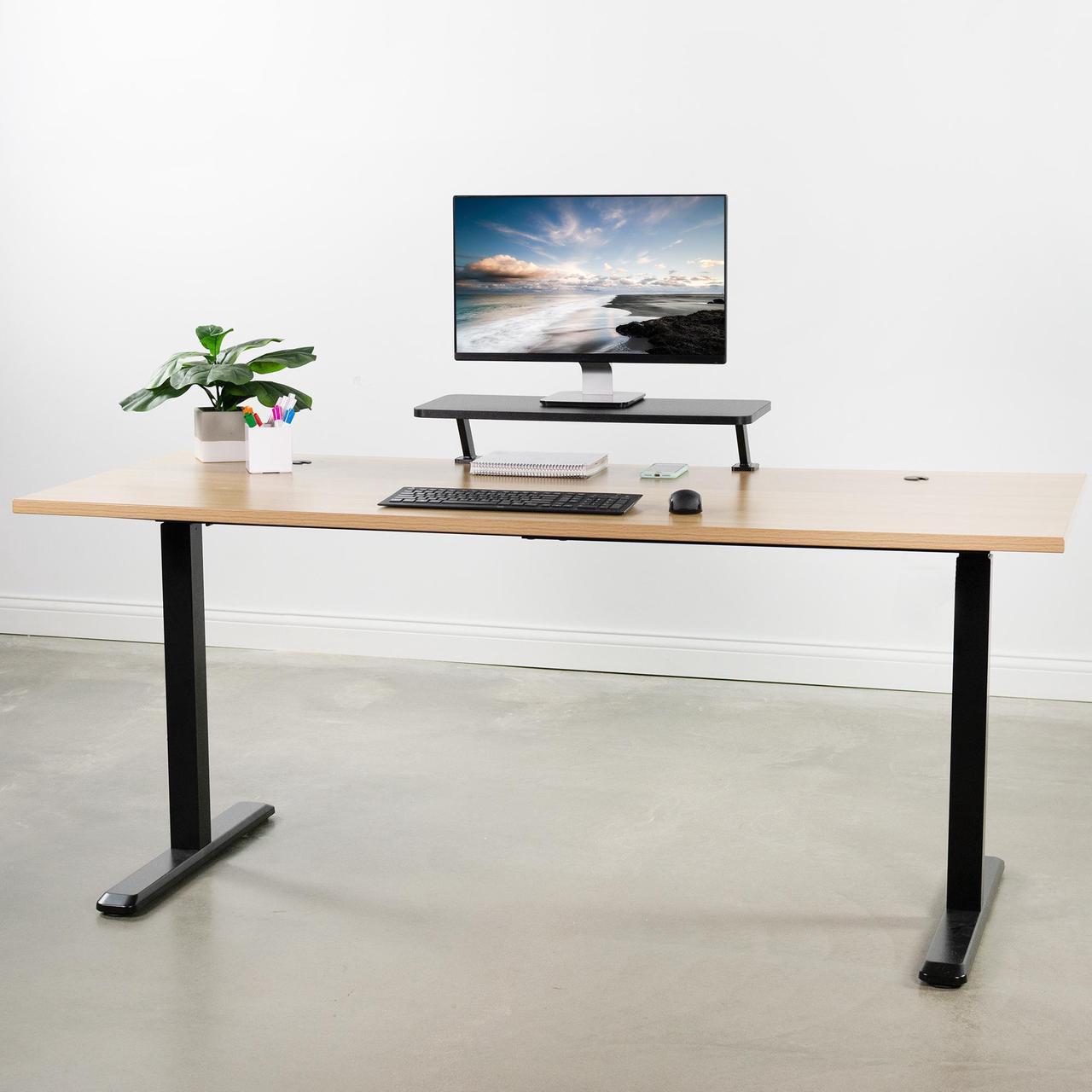 Alt view image 5 of 7 - VIVO Black 26" Clamp-on Small Ergonomic Desk Shelf | Single Monitor Laptop Riser Desk Organizer (STAND-SHELF24B)