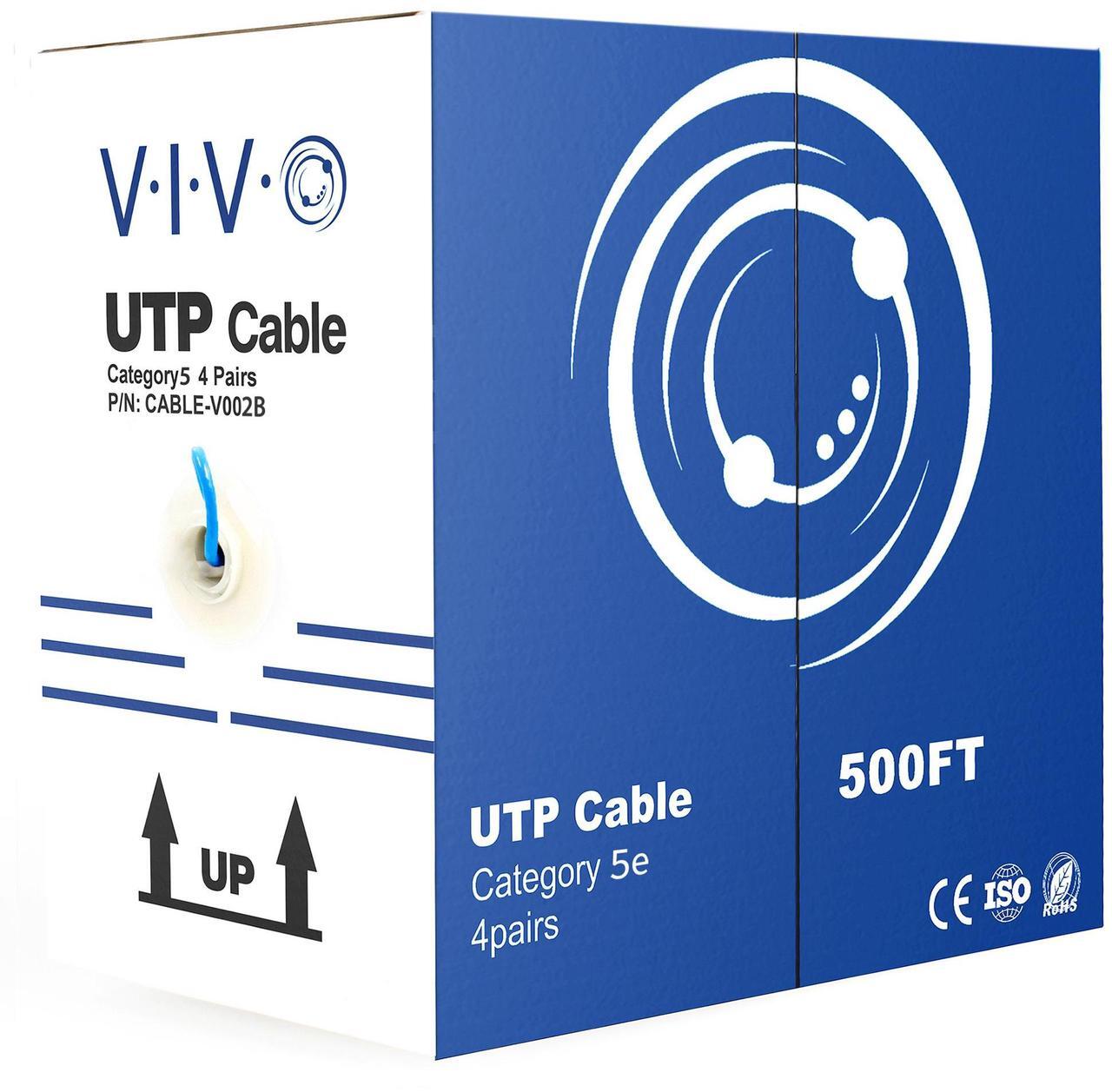 Main image of VIVO 500ft Bulk Cat5e LAN Ethernet Cable / Wire UTP Pull Box 500 ft Cat-5e, Blue