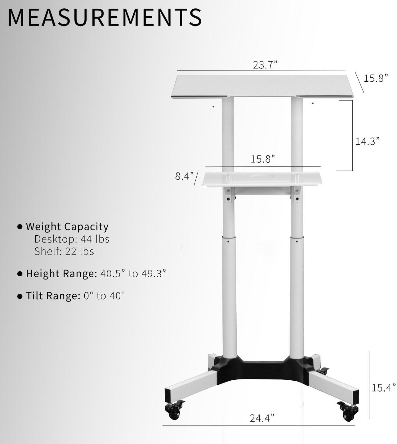 Alt view image 3 of 7 - VIVO White Steel Mobile 24" Height Adjustable Multi-Purpose Rolling Podium, Lectern, and Laptop Workstation (CART-V03W)