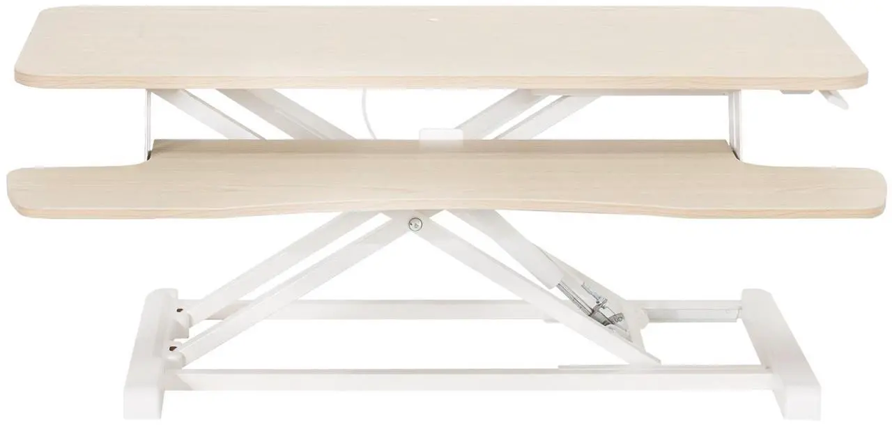 Main image of VIVO Light Wood Height Adjustable 36" Standing Desk Monitor Riser, White Frame