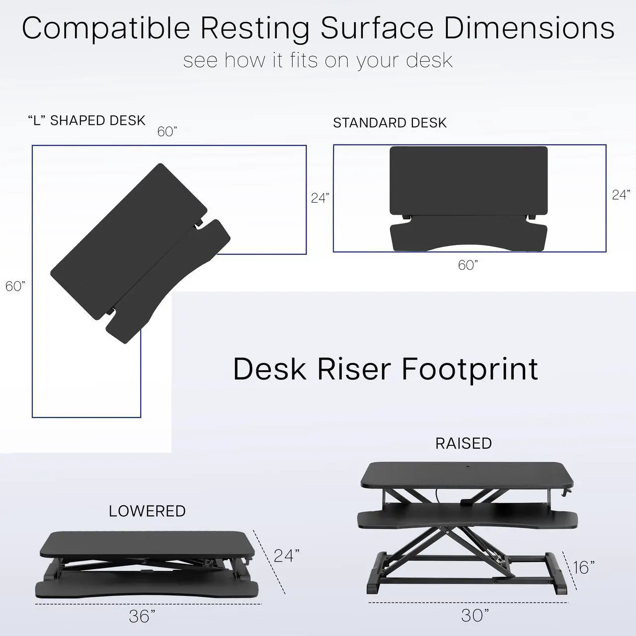 Alt view image 6 of 7 - VIVO Light Wood Height Adjustable 36" Standing Desk Monitor Riser, White Frame