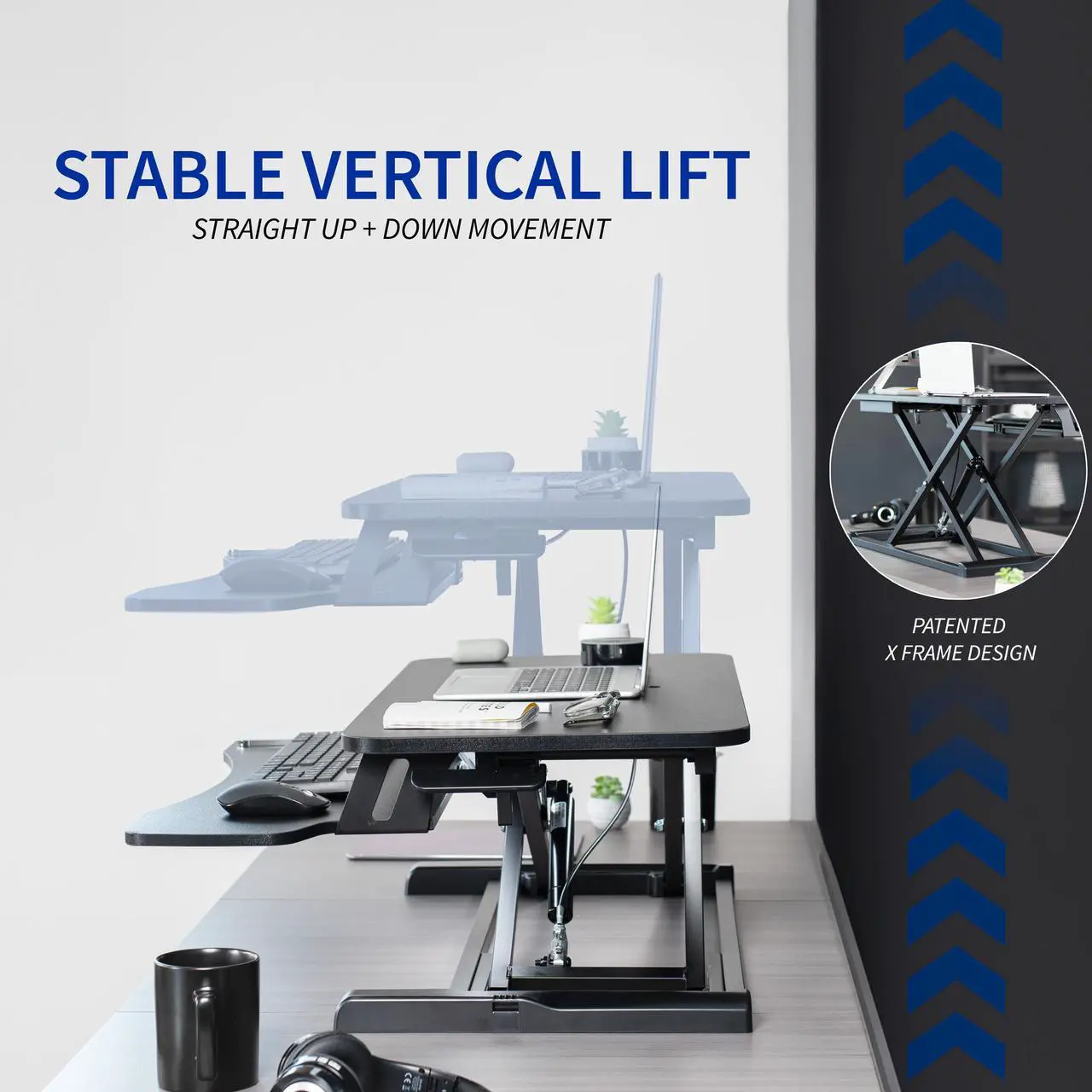 Alt view image 5 of 7 - VIVO Light Wood Height Adjustable 36" Standing Desk Monitor Riser, White Frame