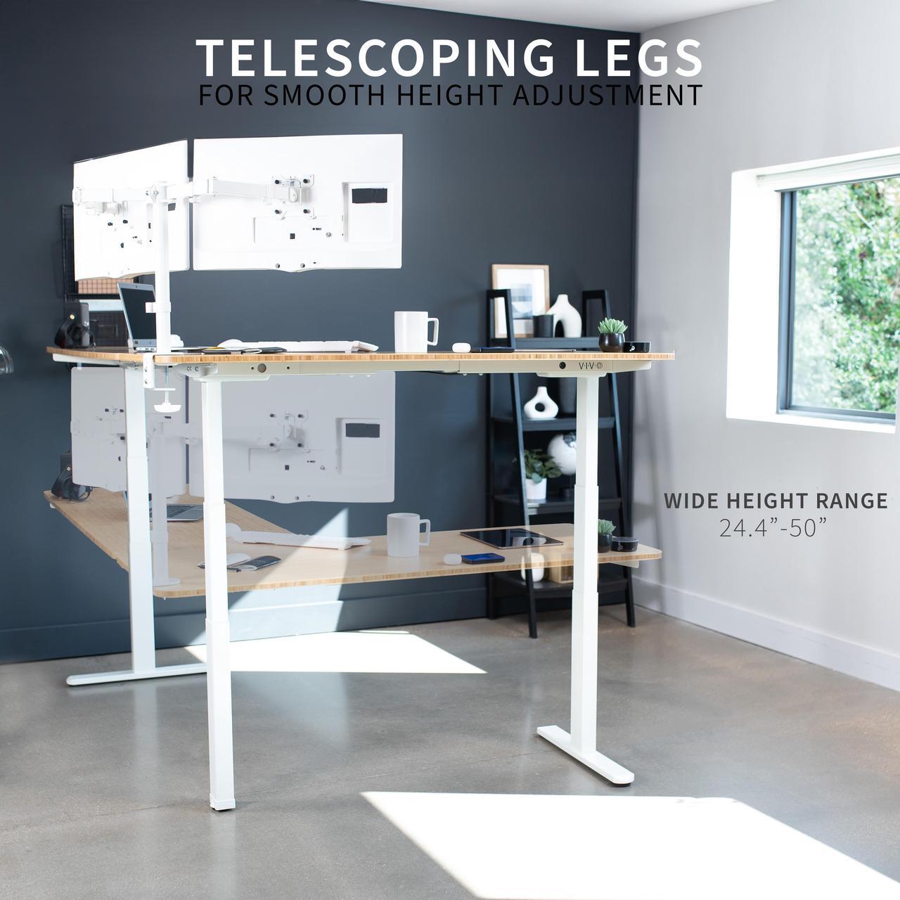 Alt view image 5 of 7 - VIVO Electric 83" x 60" Stand Up Corner Desk, Solid Bamboo Table Tops, White Frame (DESK-KIT-3E8WO)