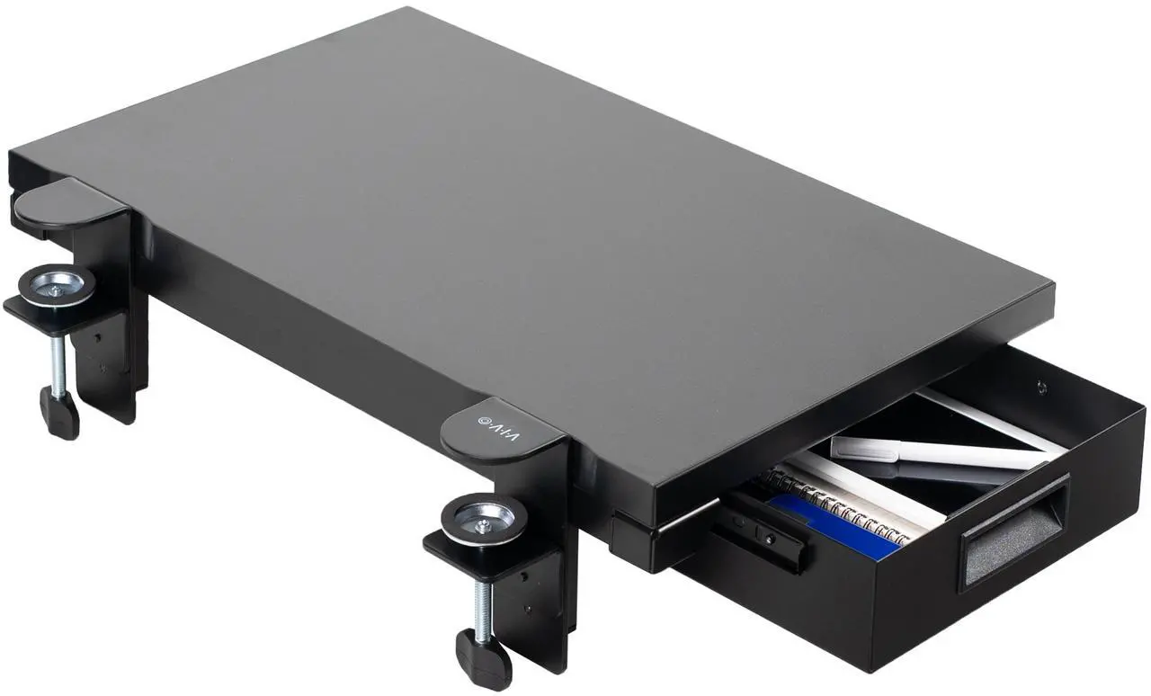 Main image of VIVO Premium Clamp-on 24" x 14" (17" Including Clamps) Desk Extension with Storage Drawer, Black, DESK-EXT24D