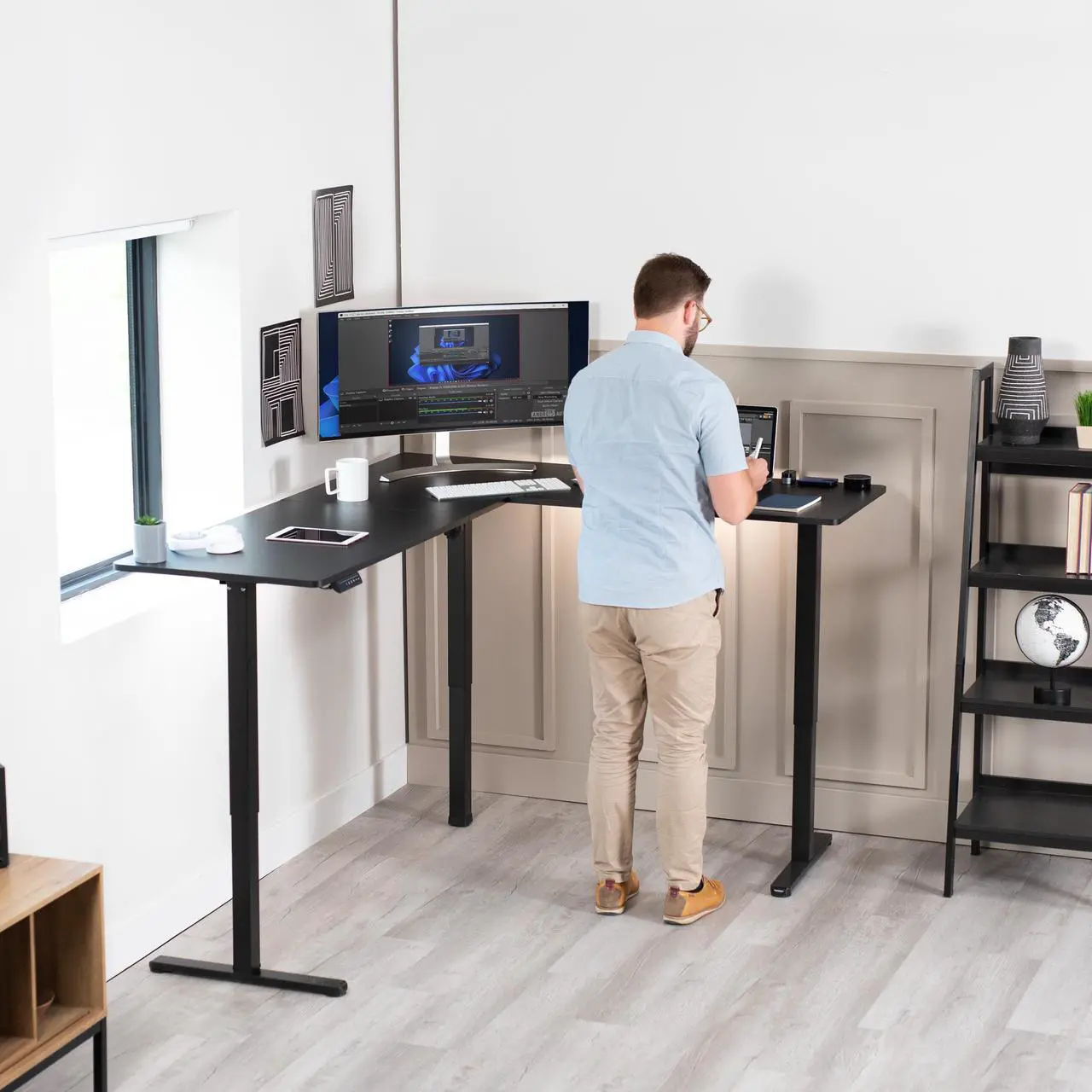Alt view image 2 of 7 - VIVO Black Electric 75" x 63" Corner Stand Up Desk, Height Adjustable L-Shaped Workstation (DESK-E3CTB-75)