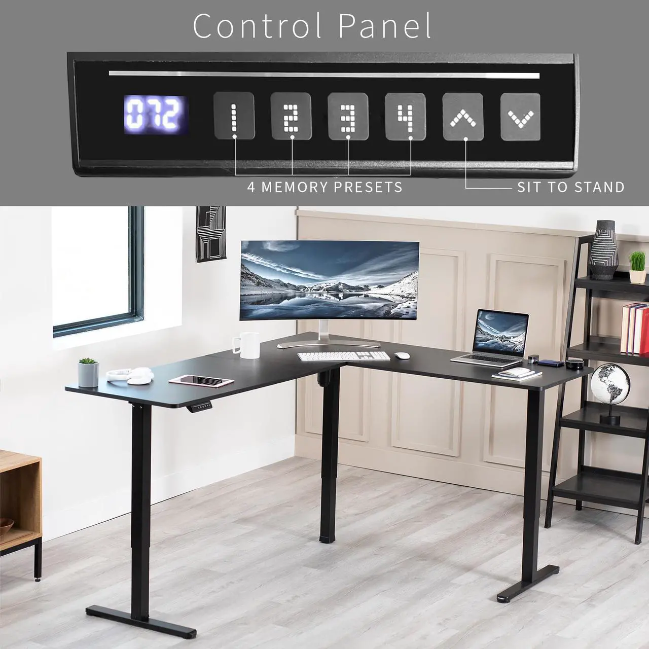 Alt view image 5 of 7 - VIVO Black Electric 75" x 63" Corner Stand Up Desk, Height Adjustable L-Shaped Workstation (DESK-E3CTB-75)