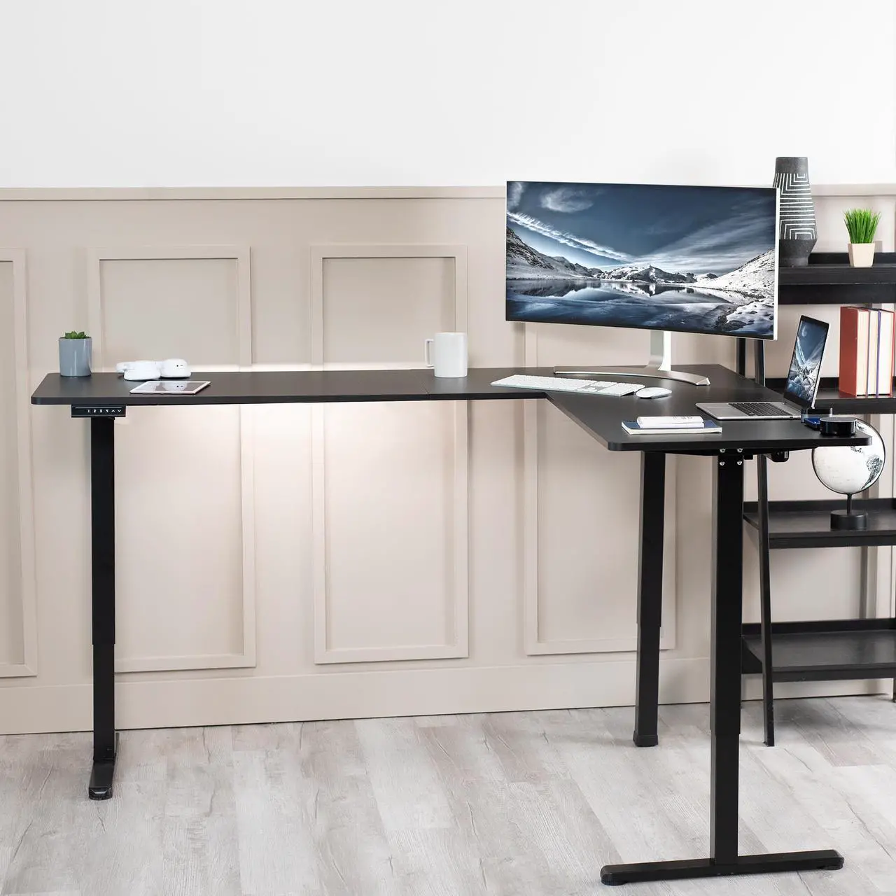 Alt view image 7 of 7 - VIVO Black Electric 75" x 63" Corner Stand Up Desk, Height Adjustable L-Shaped Workstation (DESK-E3CTB-75)