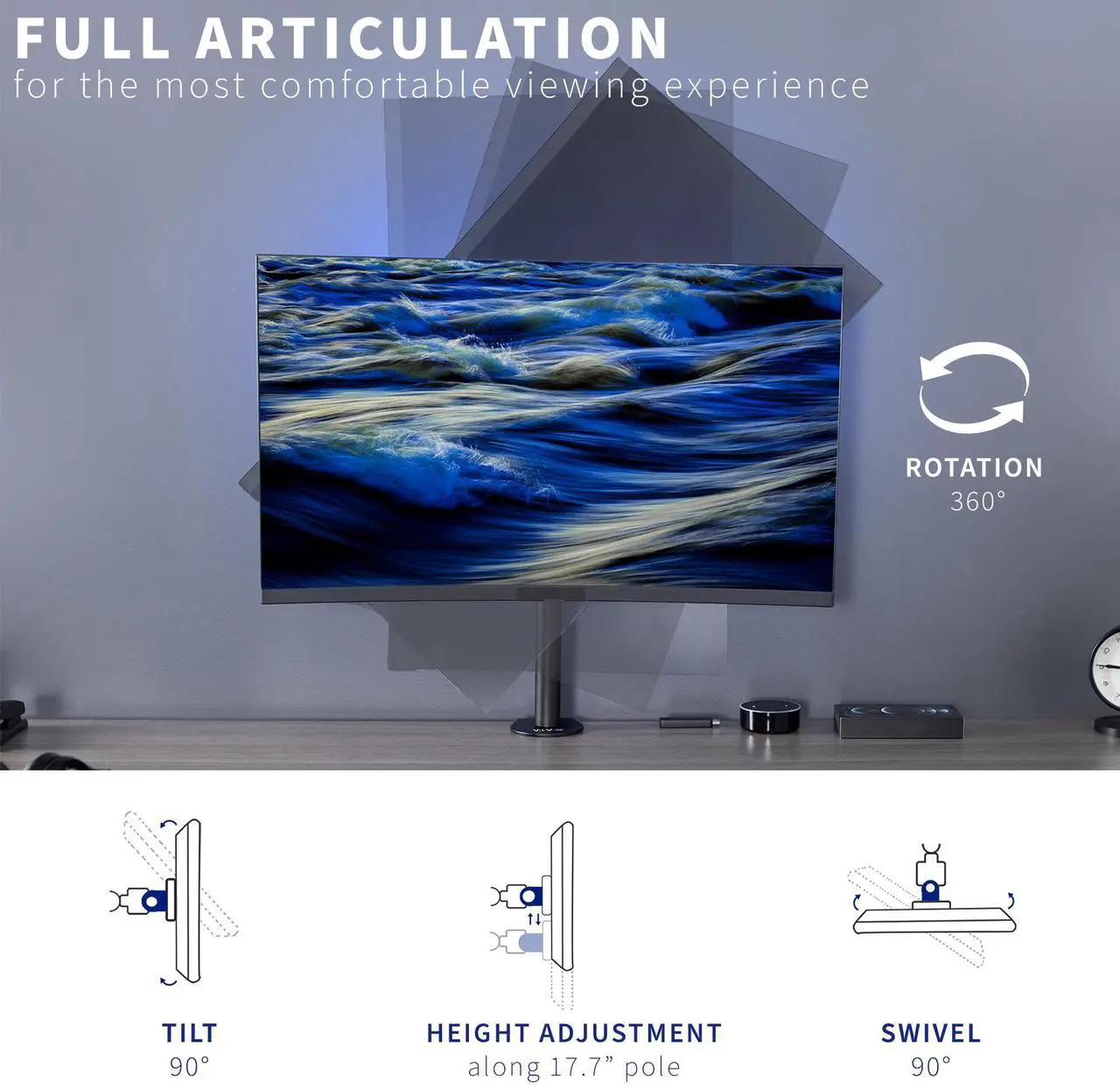 Alt view image 6 of 7 - VIVO Single Monitor Adjustable Tilt Desk Mount Stand for 1 LCD Screen up to 38"