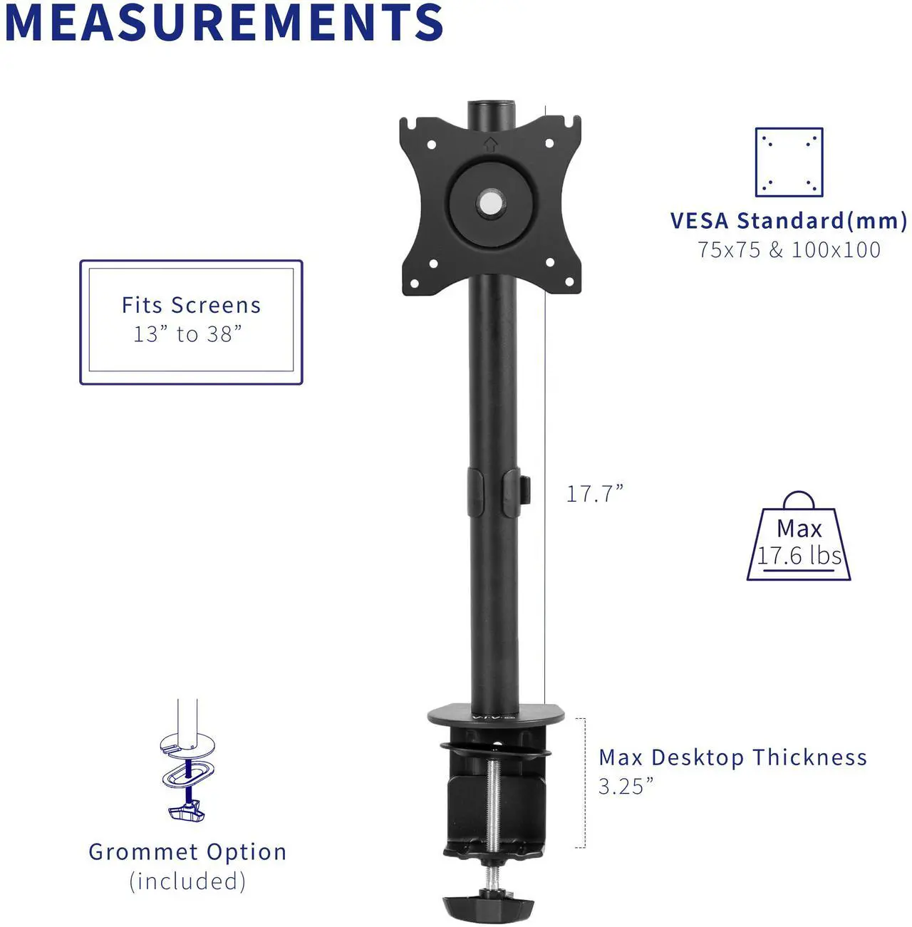 Alt view image 3 of 7 - VIVO Single Monitor Adjustable Tilt Desk Mount Stand for 1 LCD Screen up to 38"
