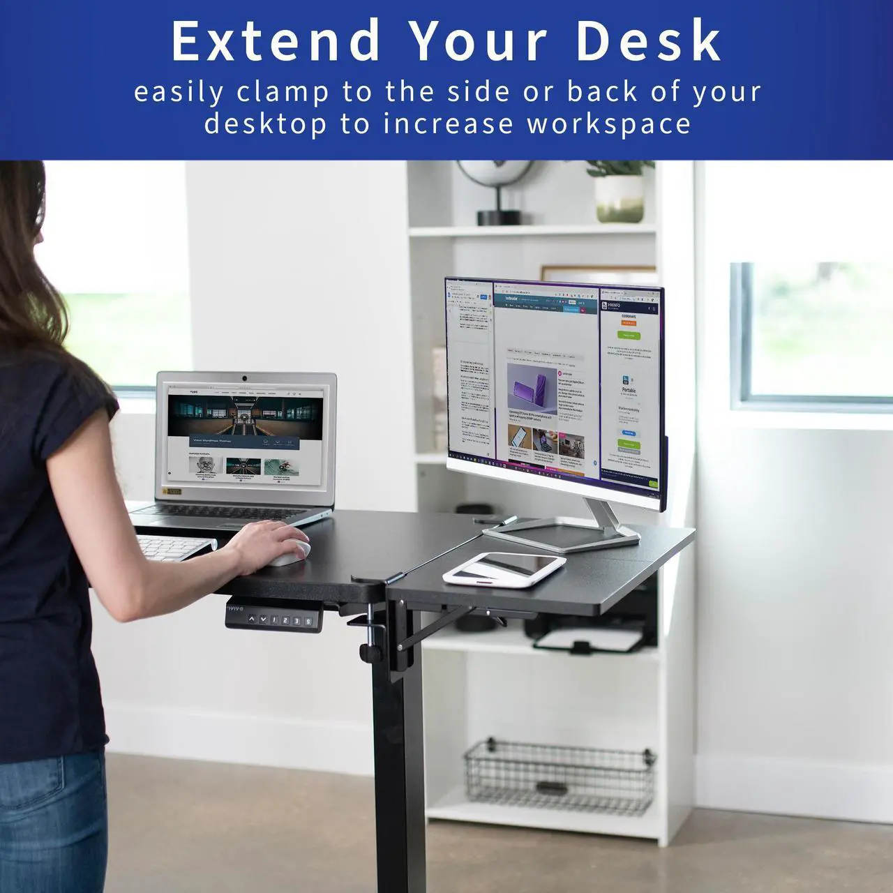Alt view image 3 of 7 - VIVO Clamp-on 24 x 12 inch (14 Including Clamps) Desk Extender, Foldable Keyboard Tray, Accessory Platform, DESK-EXT24