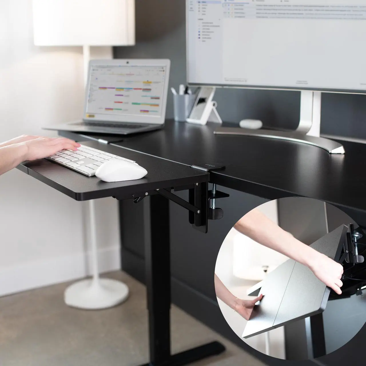 Alt view image 6 of 7 - VIVO Clamp-on 24 x 12 inch (14 Including Clamps) Desk Extender, Foldable Keyboard Tray, Accessory Platform, DESK-EXT24