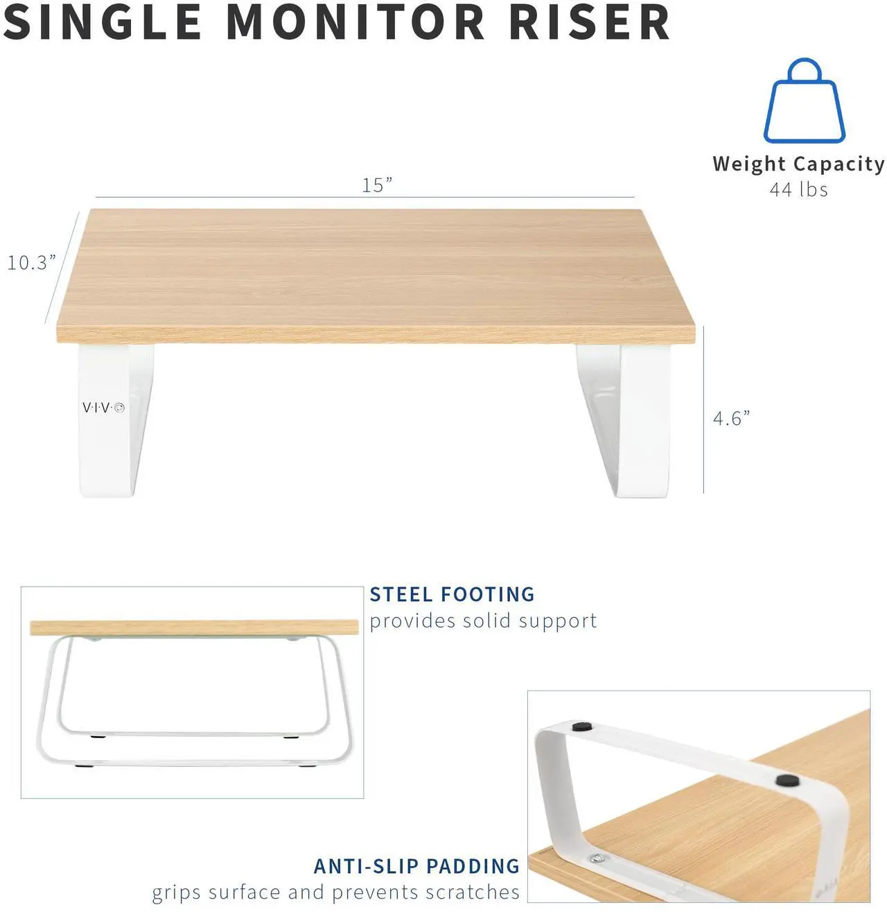 Alt view image 3 of 7 - VIVO 15" Desktop Stand, Ergonomic Monitor Riser & Desk Tabletop Organizer, Light Wood Top, White Legs (STAND-V000WS)