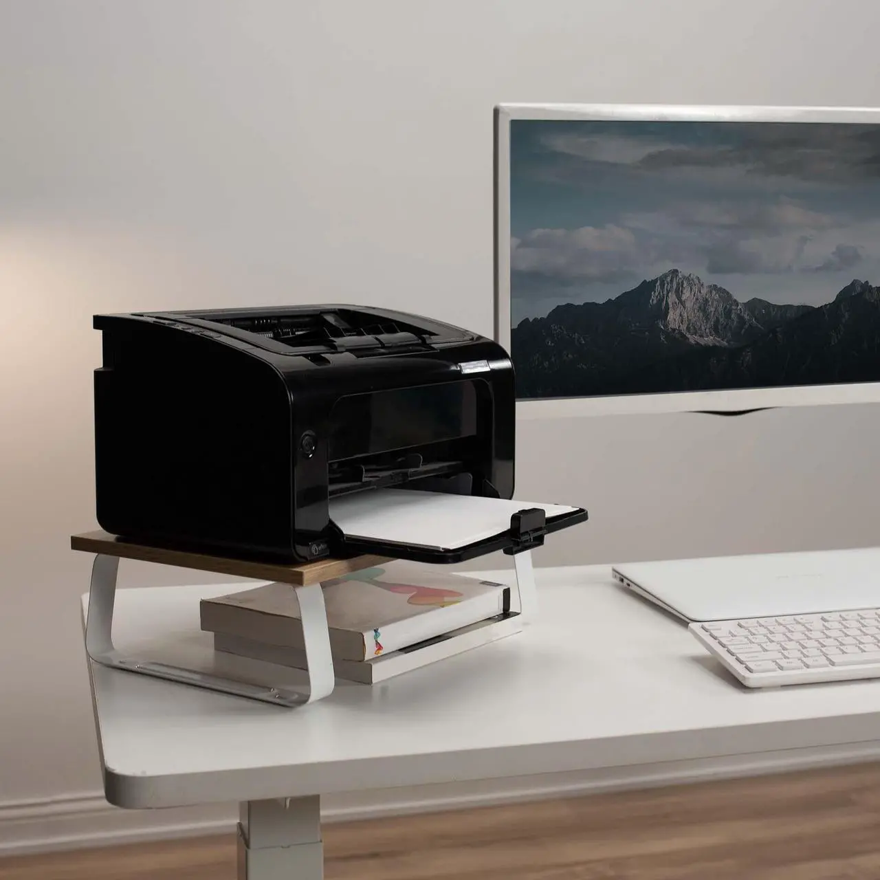 Alt view image 7 of 7 - VIVO 15" Desktop Stand, Ergonomic Monitor Riser & Desk Tabletop Organizer, Light Wood Top, White Legs (STAND-V000WS)