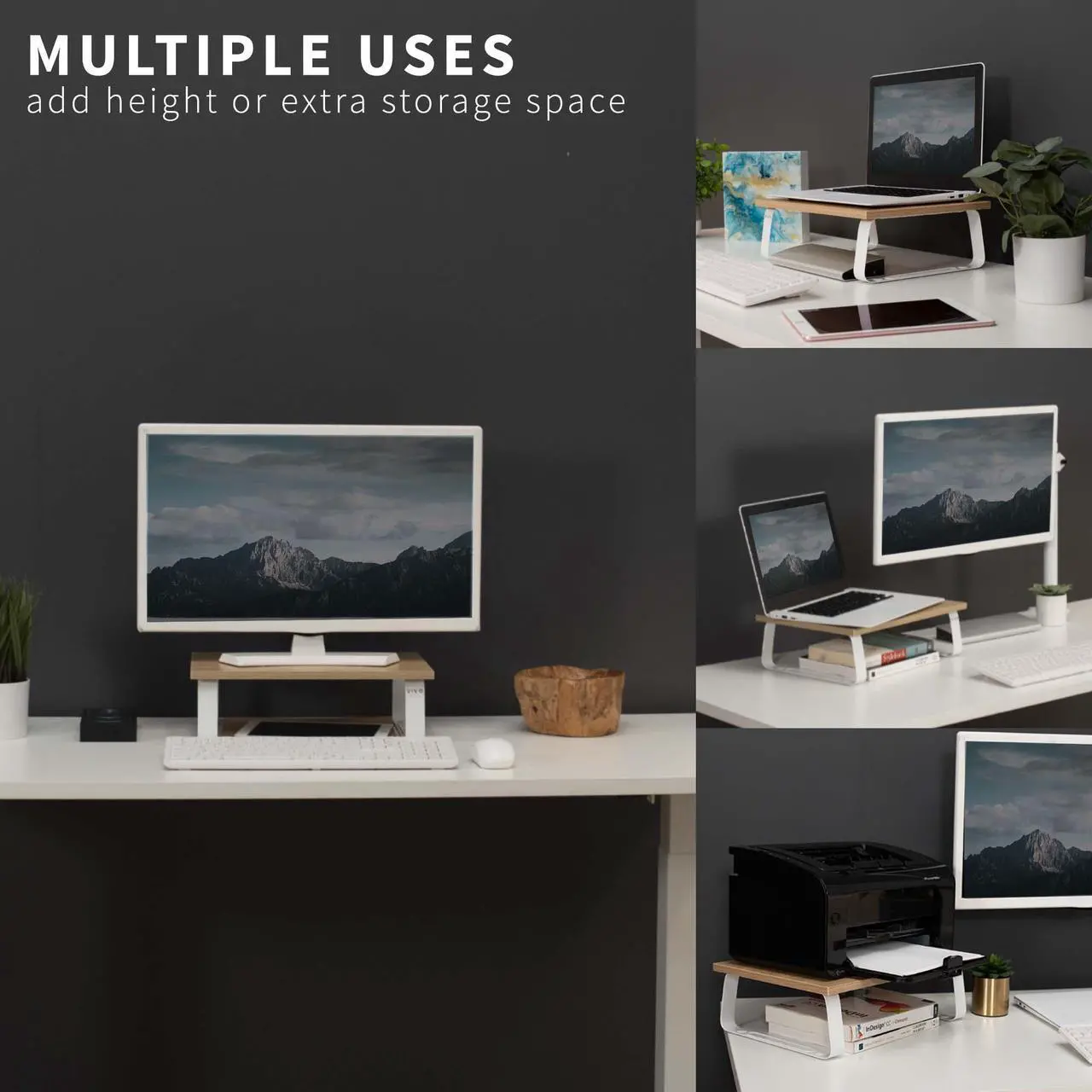Alt view image 6 of 7 - VIVO 15" Desktop Stand, Ergonomic Monitor Riser & Desk Tabletop Organizer, Light Wood Top, White Legs (STAND-V000WS)