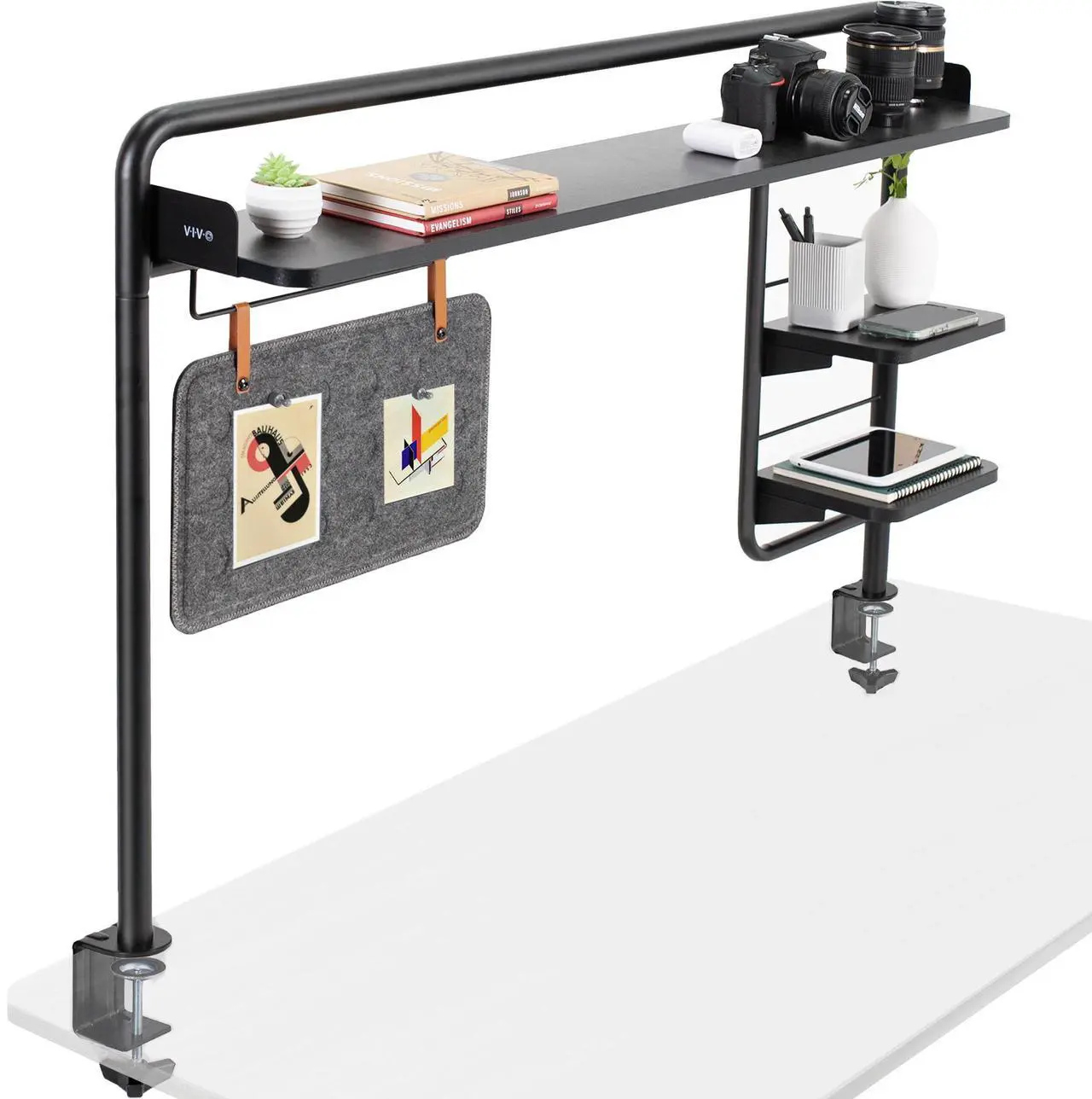 Main image of VIVO Clamp-on Desktop Shelving System, Raised Accessory Storage Shelves and Memo Board Desk Organizer, DESK-SHELF55A