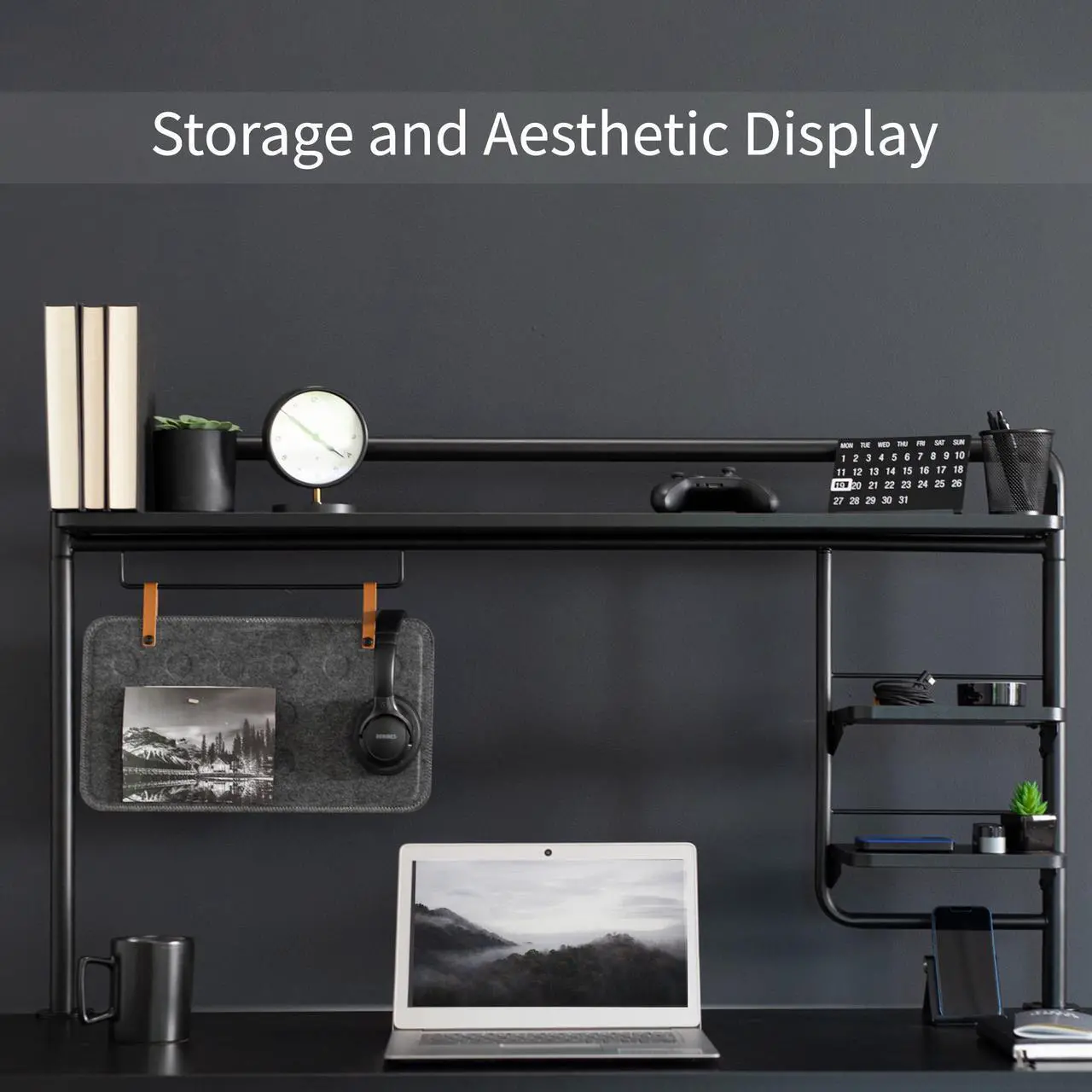 Alt view image 4 of 7 - VIVO Clamp-on Desktop Shelving System, Raised Accessory Storage Shelves and Memo Board Desk Organizer, DESK-SHELF55A