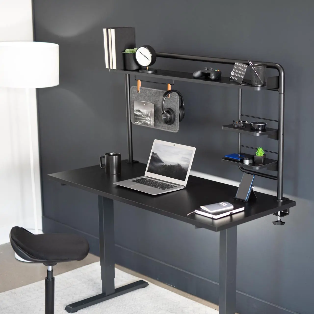 Alt view image 2 of 7 - VIVO Clamp-on Desktop Shelving System, Raised Accessory Storage Shelves and Memo Board Desk Organizer, DESK-SHELF55A