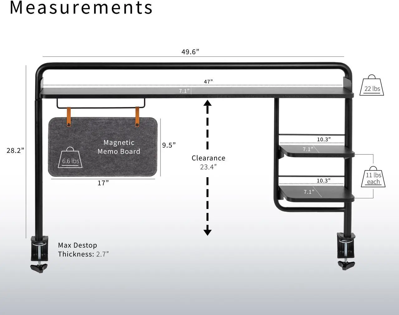 Alt view image 3 of 7 - VIVO Clamp-on Desktop Shelving System, Raised Accessory Storage Shelves and Memo Board Desk Organizer, DESK-SHELF55A