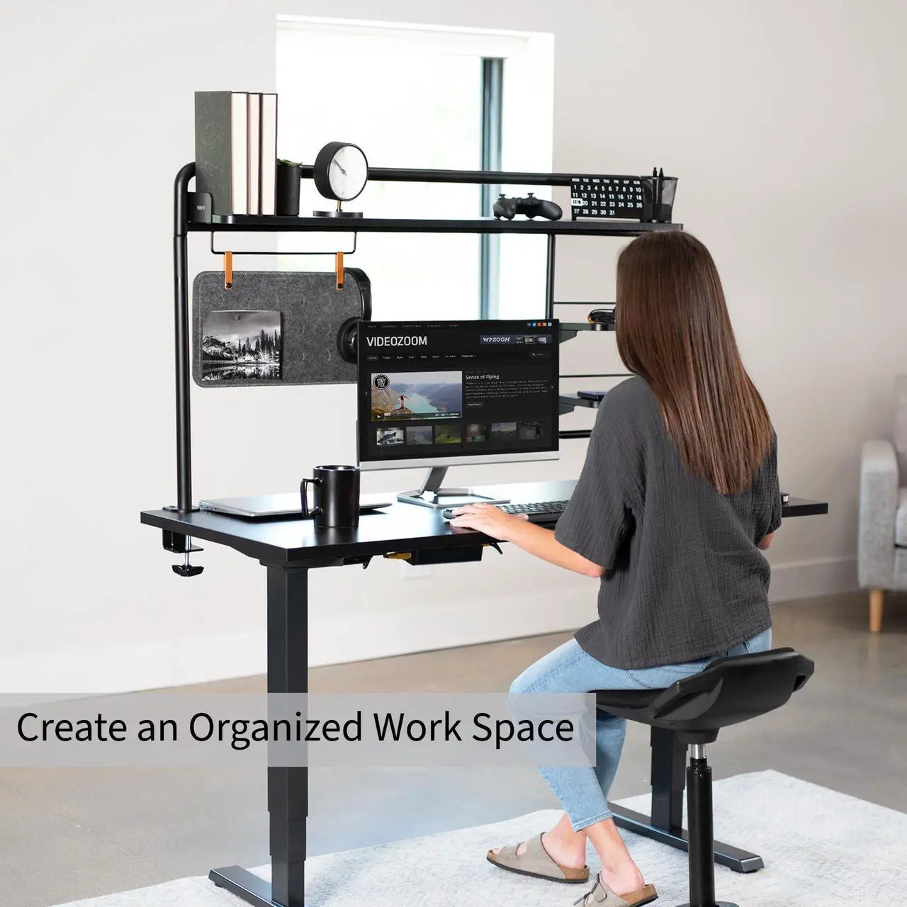Alt view image 6 of 7 - VIVO Clamp-on Desktop Shelving System, Raised Accessory Storage Shelves and Memo Board Desk Organizer, DESK-SHELF55A