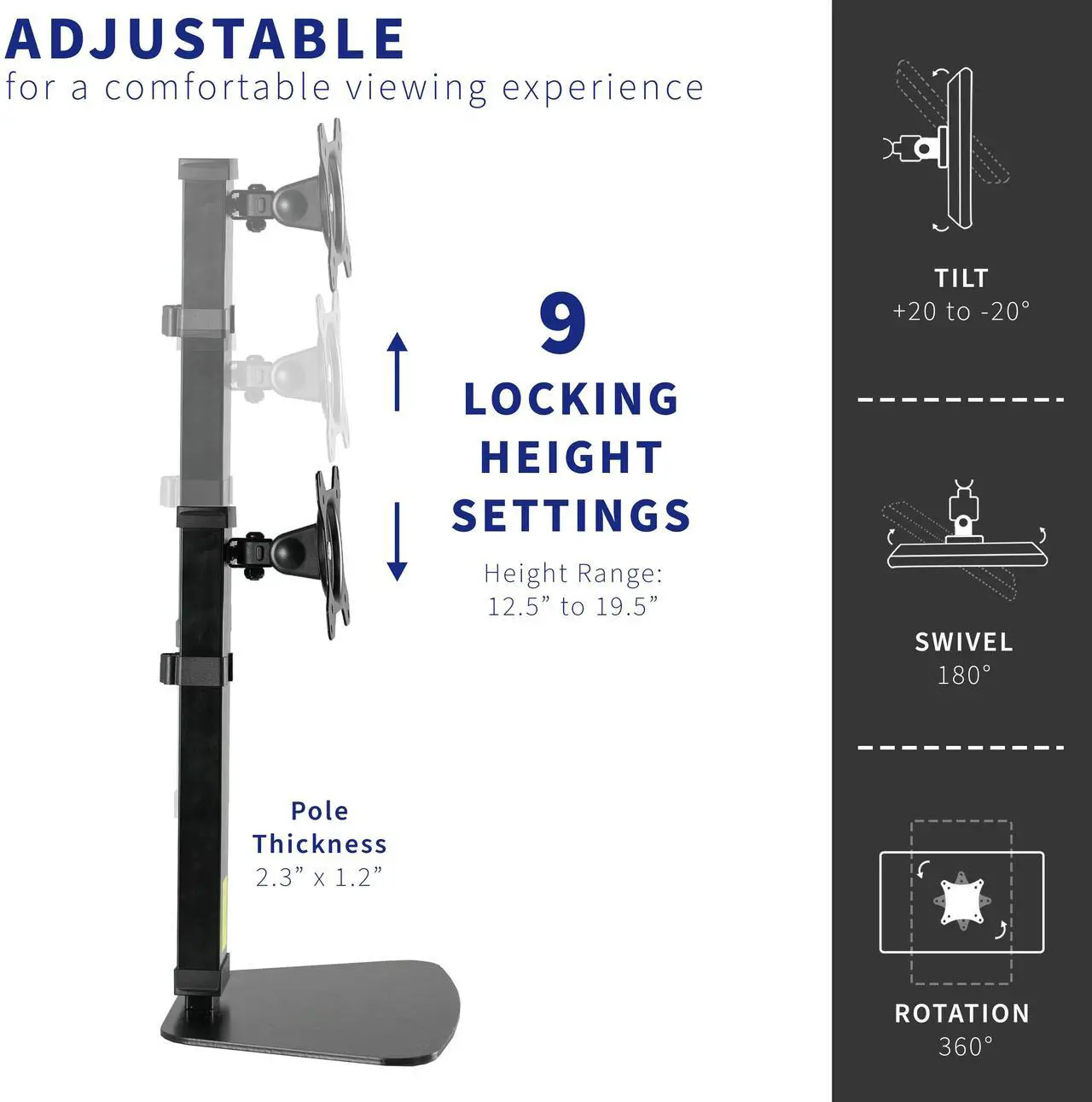 Alt view image 4 of 7 - VIVO Tall Single Monitor Mount Height Adjustable Stand | Fits 1 Screen up to 32"