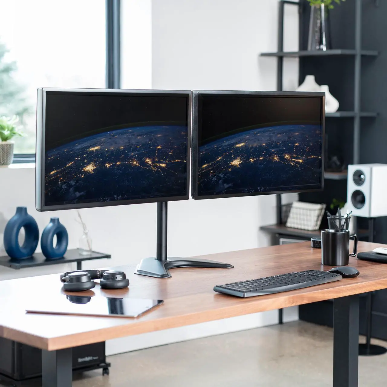 Alt view image 2 of 7 - VIVO Black Dual Monitor Articulating Desk Stand Mount, Fits Up to 27" Screens