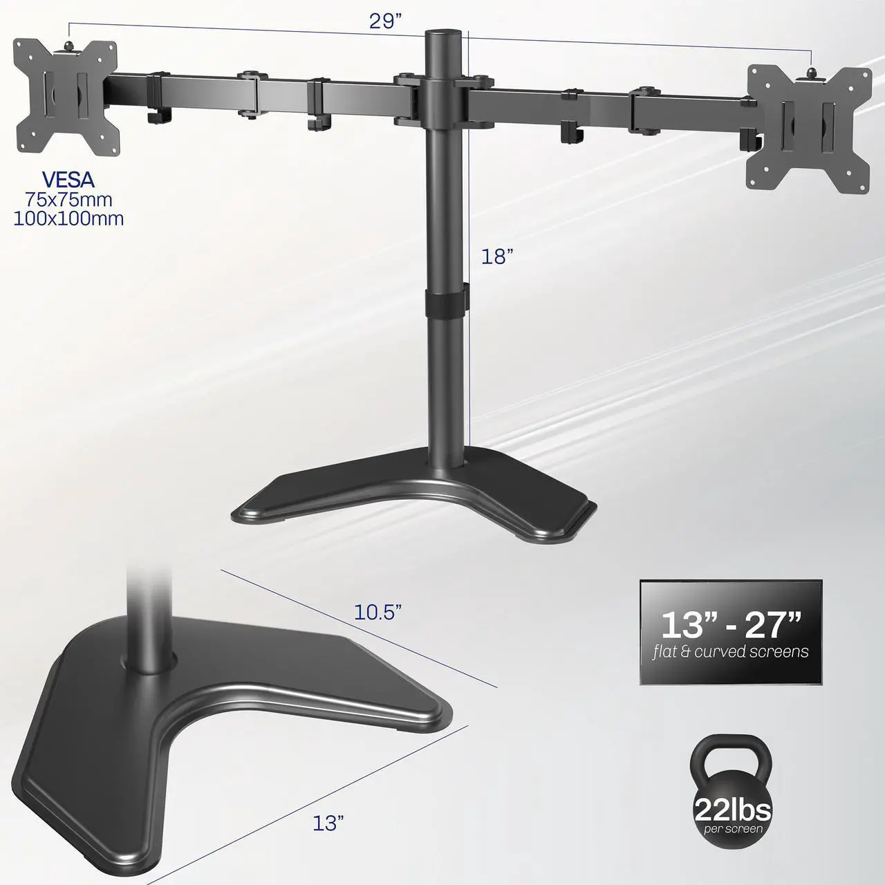 Alt view image 3 of 7 - VIVO Black Dual Monitor Articulating Desk Stand Mount, Fits Up to 27" Screens