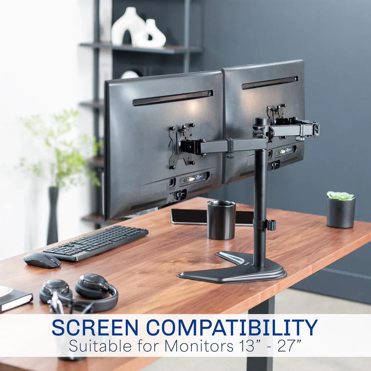 Alt view image 7 of 7 - VIVO Black Dual Monitor Articulating Desk Stand Mount, Fits Up to 27" Screens