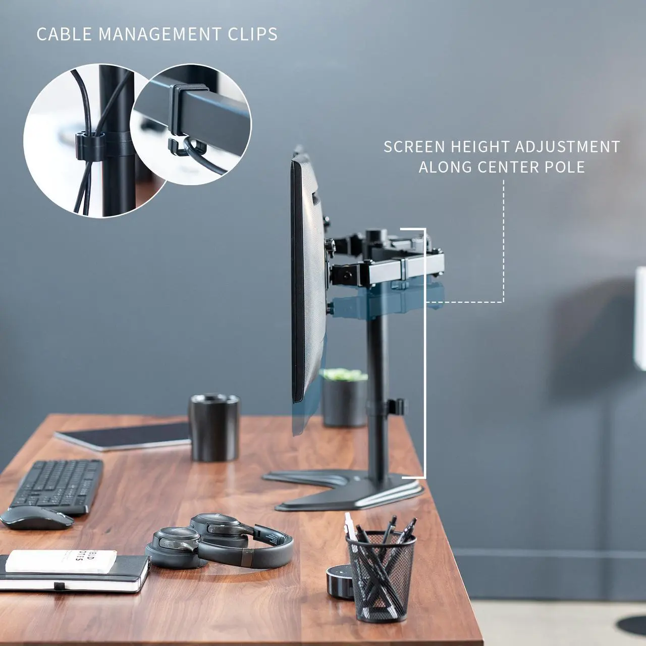 Alt view image 6 of 7 - VIVO Black Dual Monitor Articulating Desk Stand Mount, Fits Up to 27" Screens