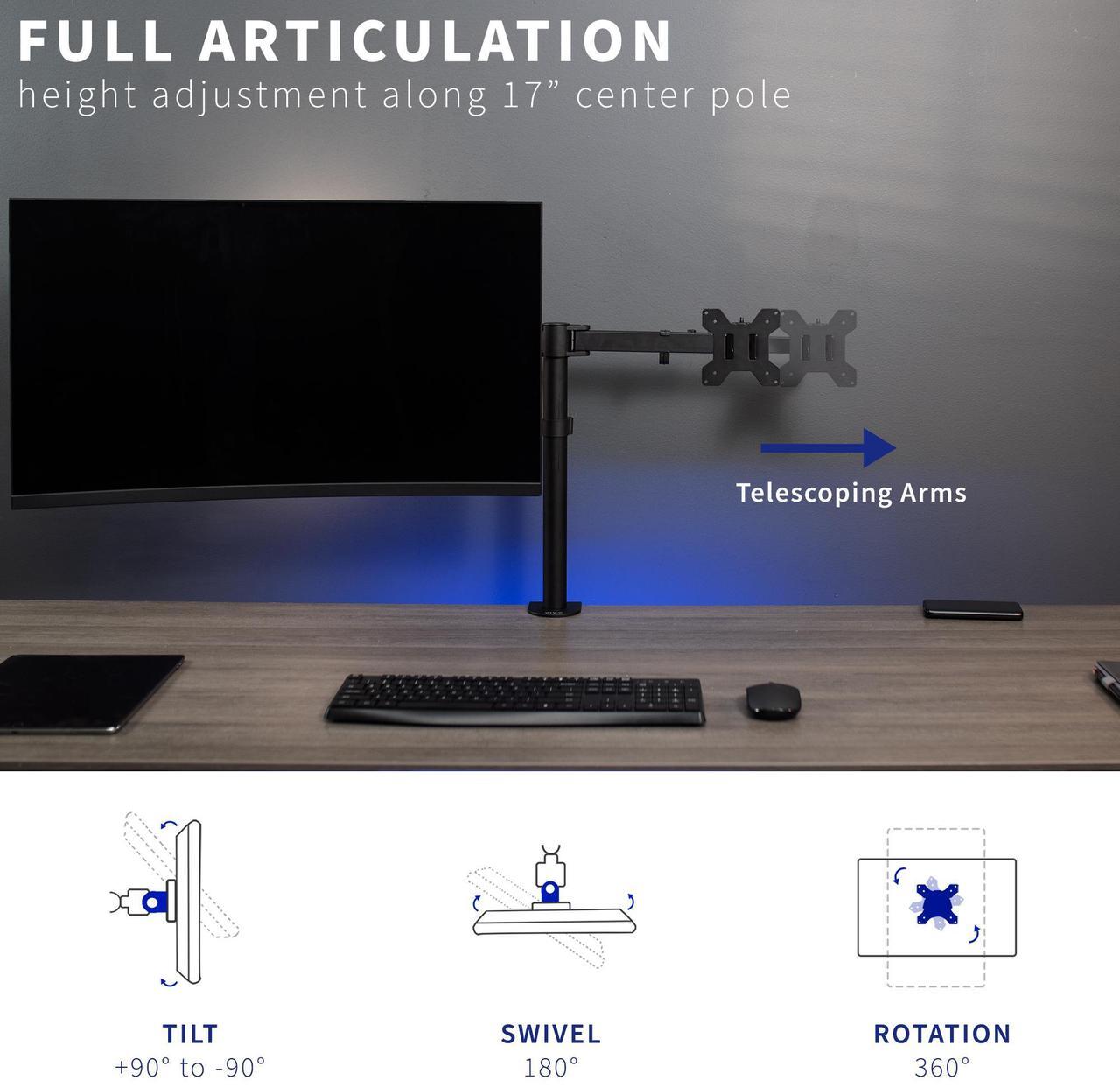 Alt view image 5 of 7 - VIVO Telescoping Dual 21" to 32" LCD Monitor Desk Mount Stand, Heavy Duty, Fully Adjustable (STAND-V002E)