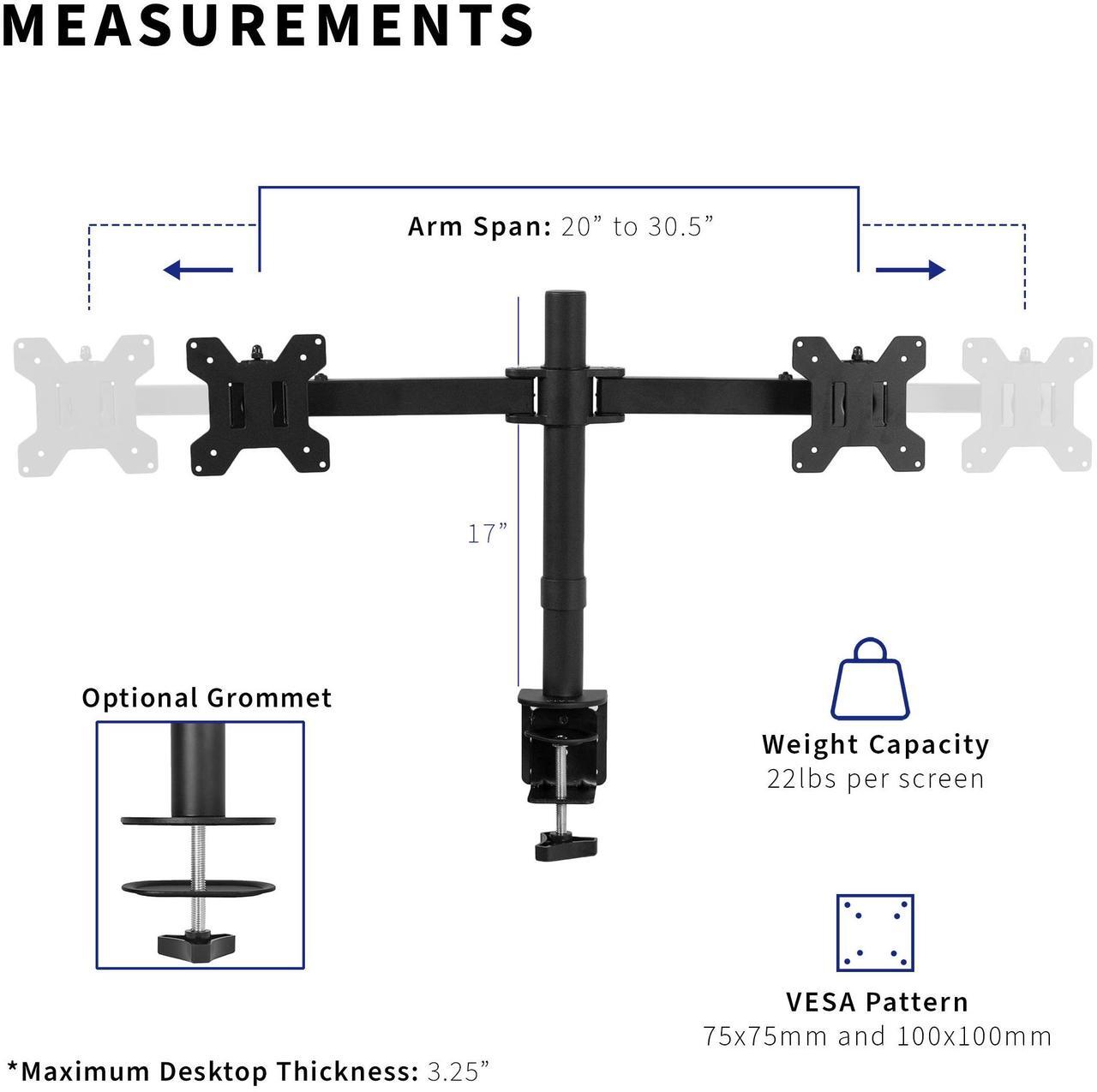Alt view image 6 of 7 - VIVO Telescoping Dual 21" to 32" LCD Monitor Desk Mount Stand, Heavy Duty, Fully Adjustable (STAND-V002E)