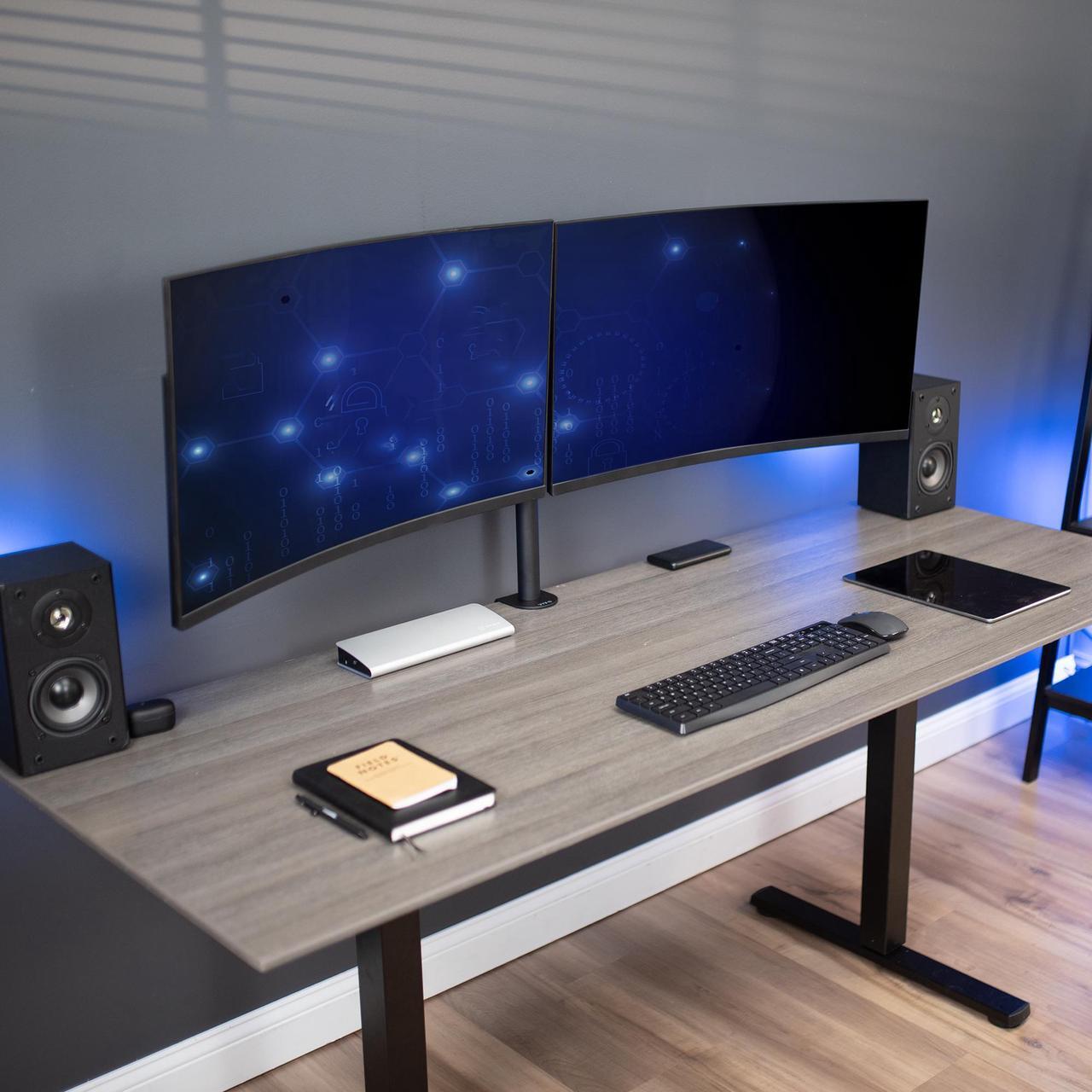 Alt view image 2 of 7 - VIVO Telescoping Dual 21" to 32" LCD Monitor Desk Mount Stand, Heavy Duty, Fully Adjustable (STAND-V002E)