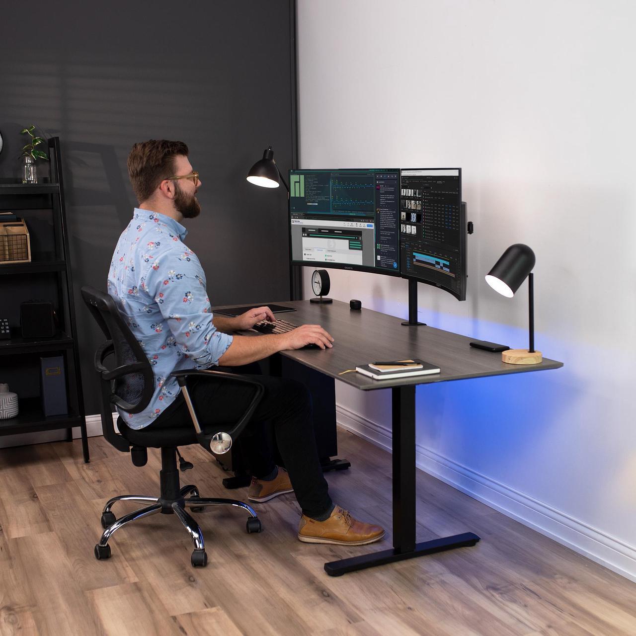 Alt view image 7 of 7 - VIVO Telescoping Dual 21" to 32" LCD Monitor Desk Mount Stand, Heavy Duty, Fully Adjustable (STAND-V002E)