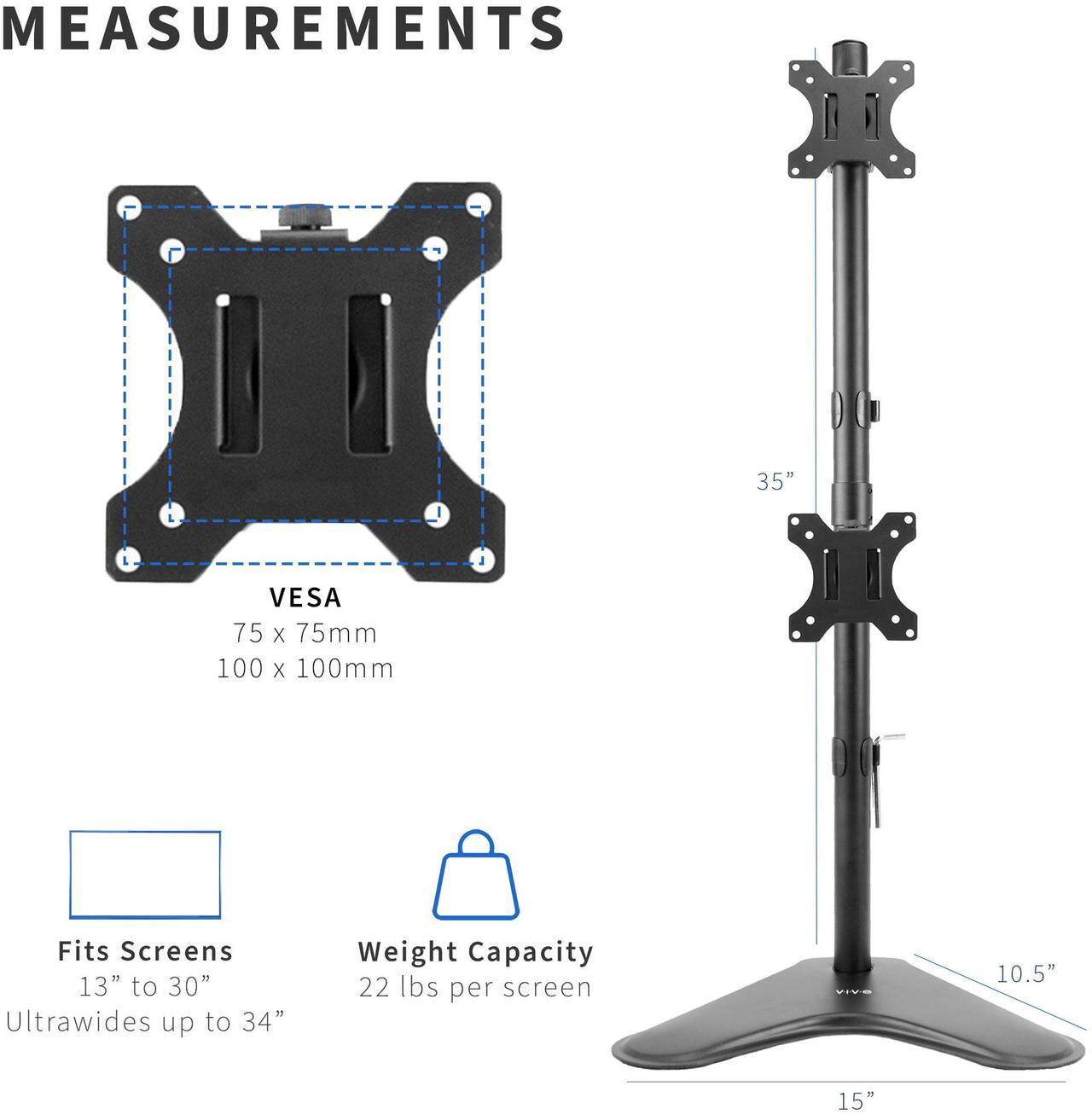 Alt view image 3 of 7 - VIVO Dual LCD Monitor Desk Stand/Mount Free Standing, Holds Vertical 2 Ultrawide Screens up to 34" (STAND-V002L)