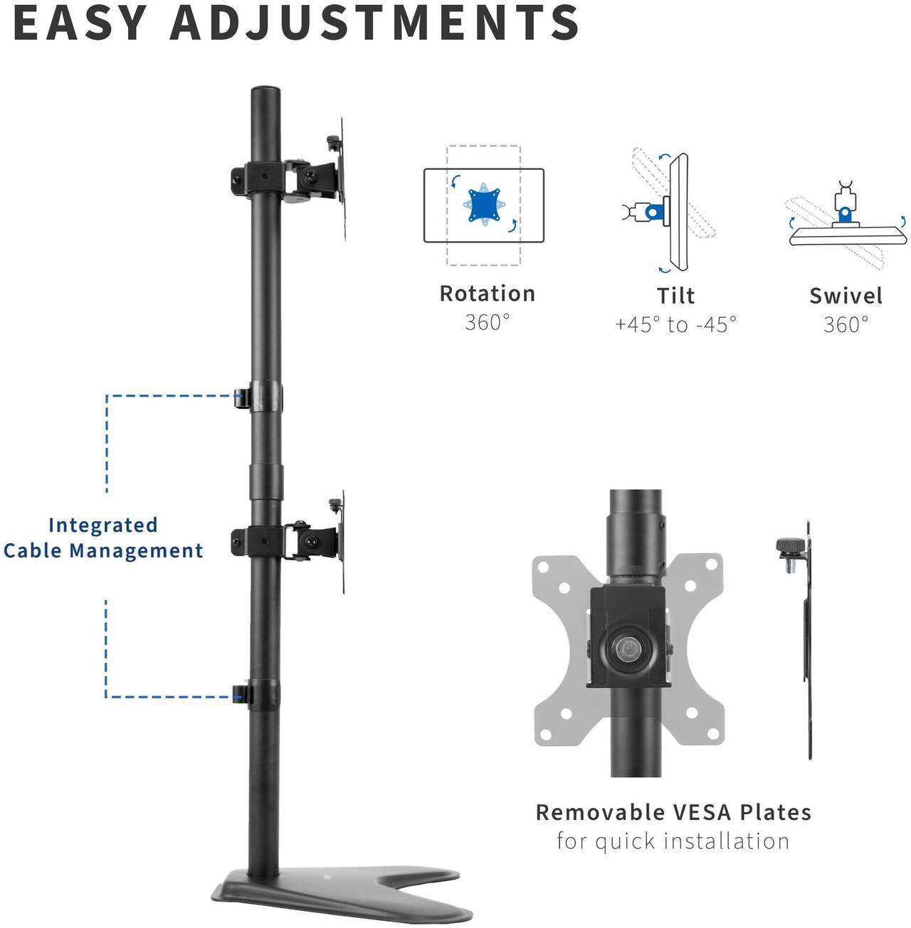 Alt view image 4 of 7 - VIVO Dual LCD Monitor Desk Stand/Mount Free Standing, Holds Vertical 2 Ultrawide Screens up to 34" (STAND-V002L)