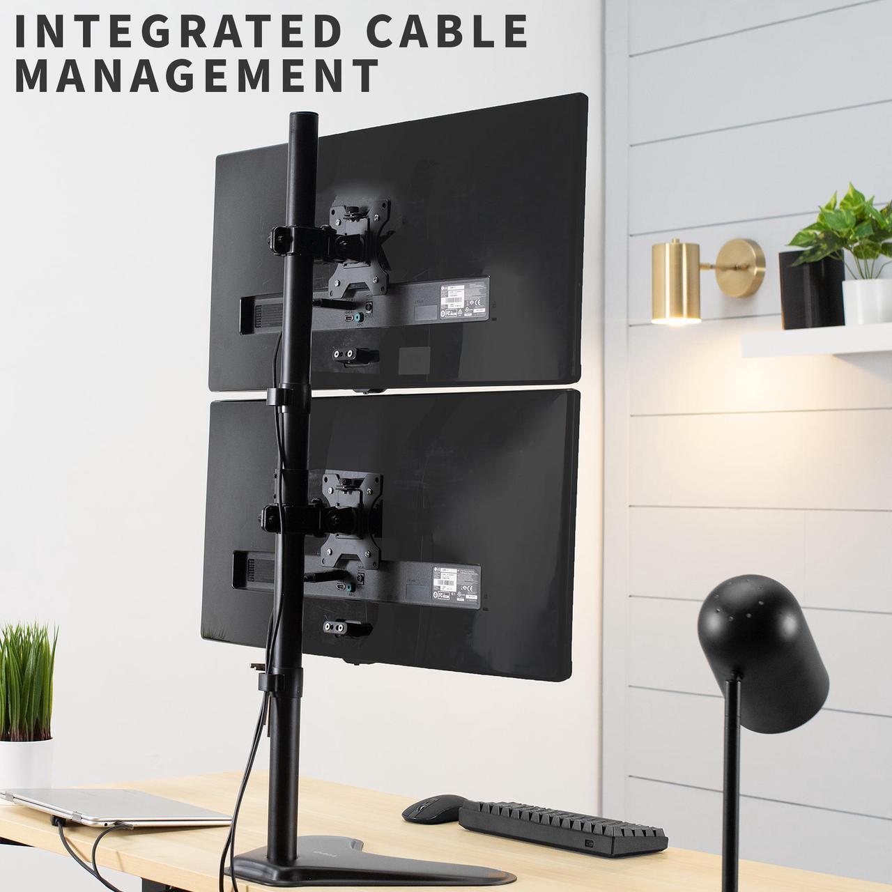 Alt view image 5 of 7 - VIVO Dual LCD Monitor Desk Stand/Mount Free Standing, Holds Vertical 2 Ultrawide Screens up to 34" (STAND-V002L)