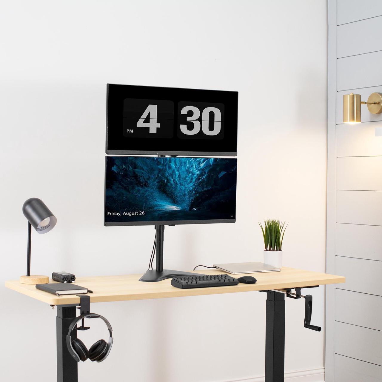 Alt view image 2 of 7 - VIVO Dual LCD Monitor Desk Stand/Mount Free Standing, Holds Vertical 2 Ultrawide Screens up to 34" (STAND-V002L)